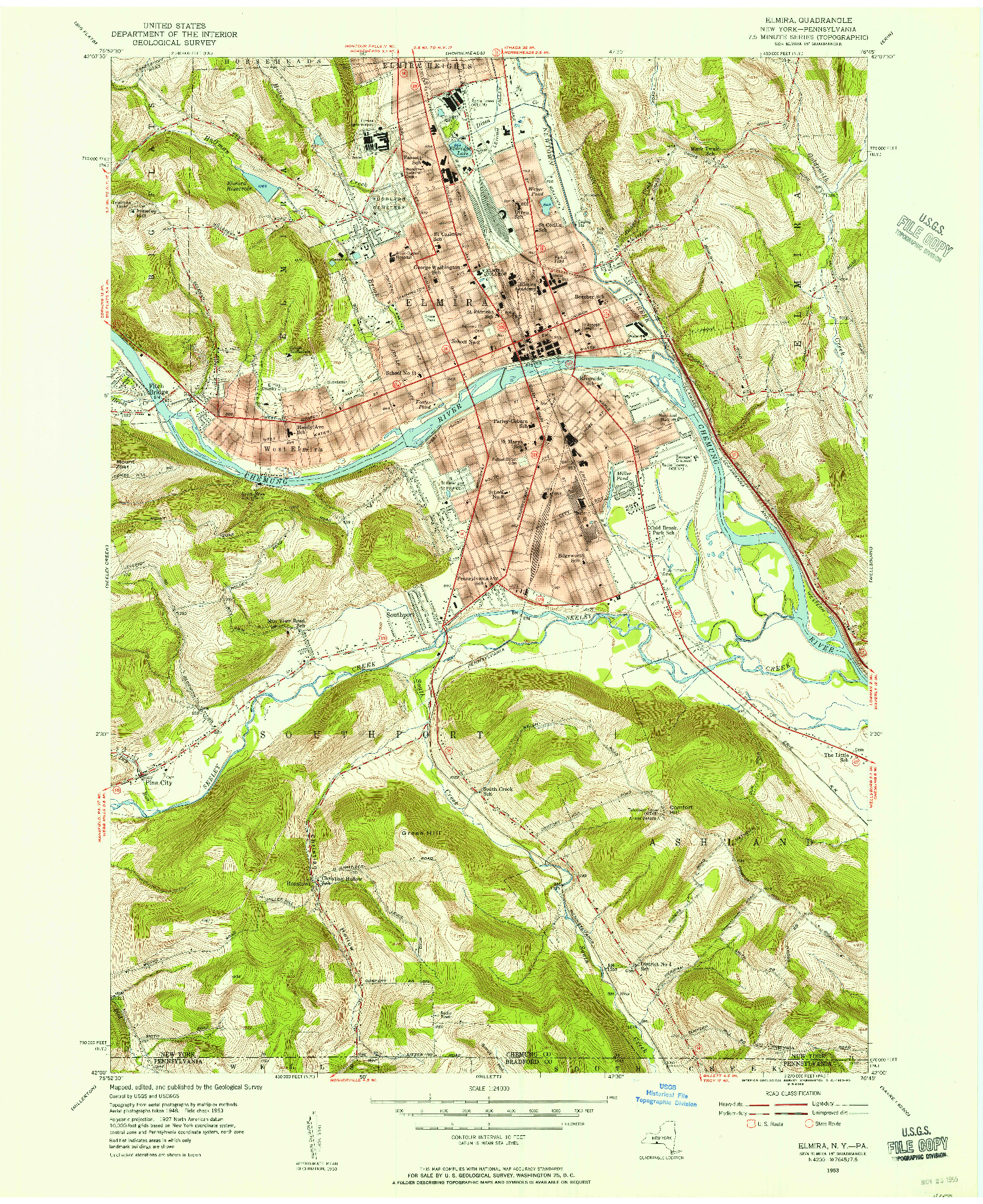 USGS 1:24000-SCALE QUADRANGLE FOR ELMIRA, NY 1953