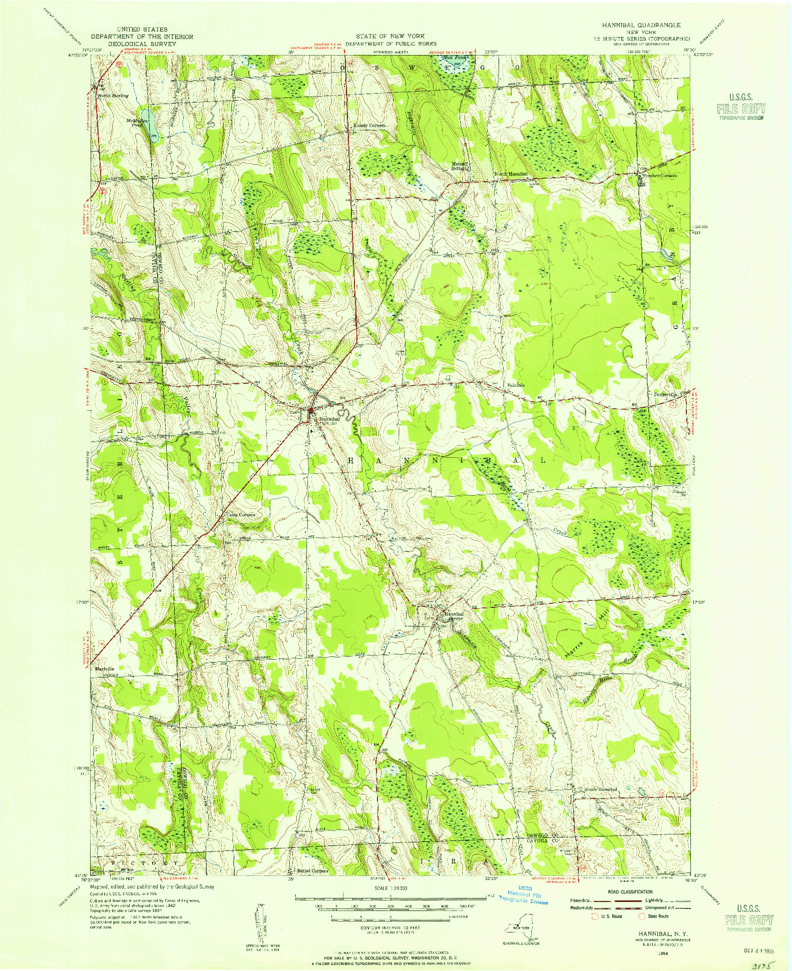 USGS 1:24000-SCALE QUADRANGLE FOR HANNIBAL, NY 1954