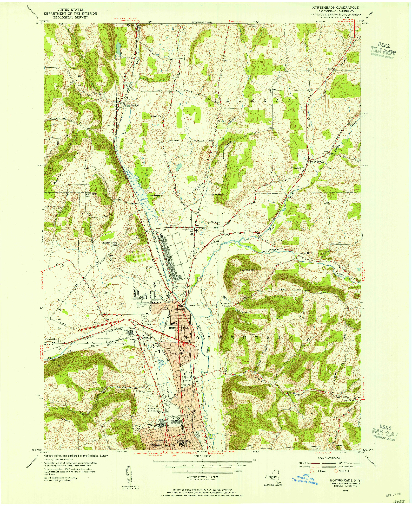 USGS 1:24000-SCALE QUADRANGLE FOR HORSEHEADS, NY 1953