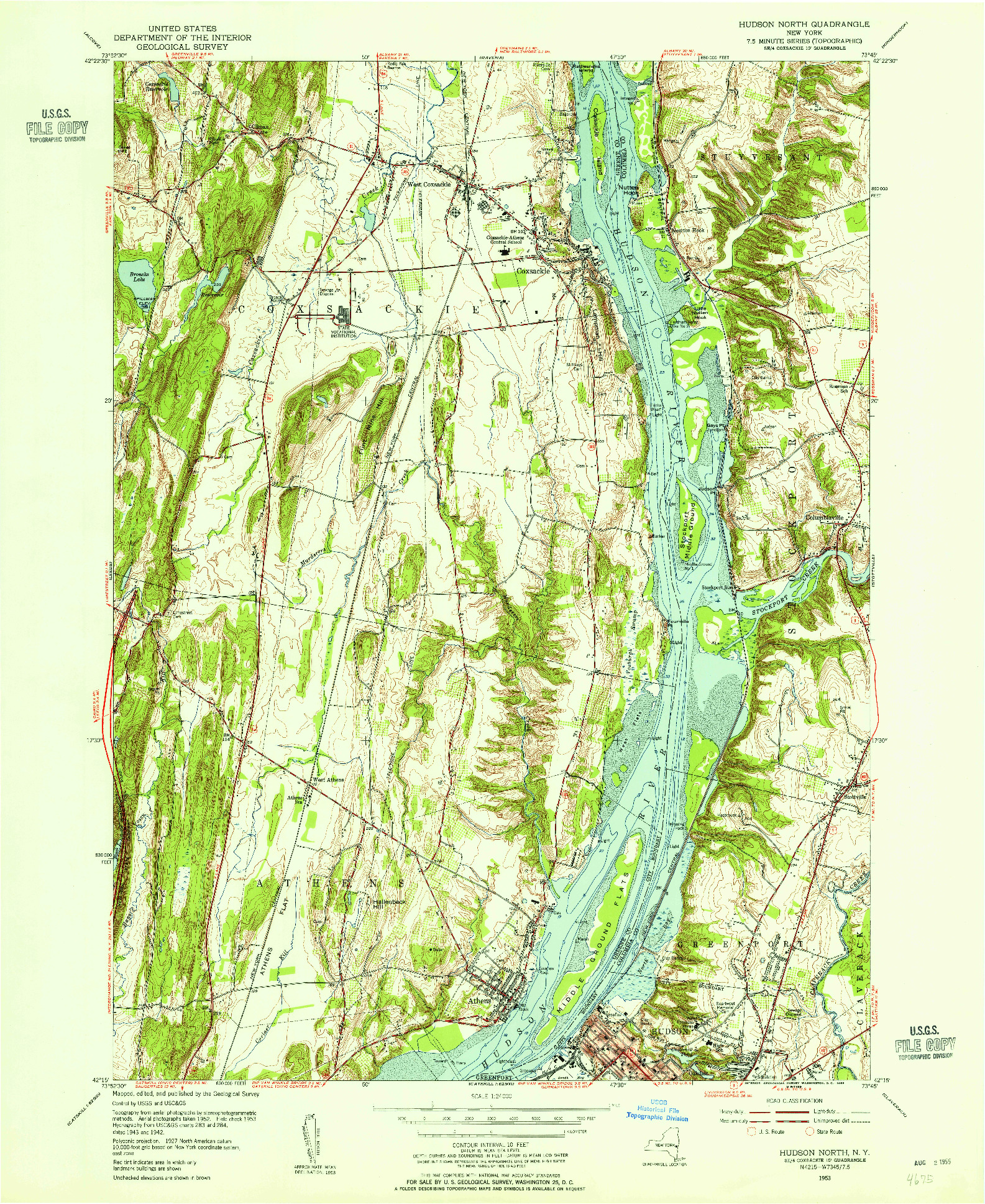 USGS 1:24000-SCALE QUADRANGLE FOR HUDSON NORTH, NY 1953