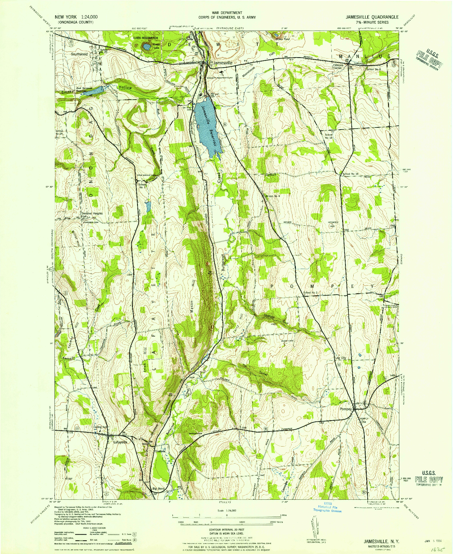 USGS 1:24000-SCALE QUADRANGLE FOR JAMESVILLE, NY 1943