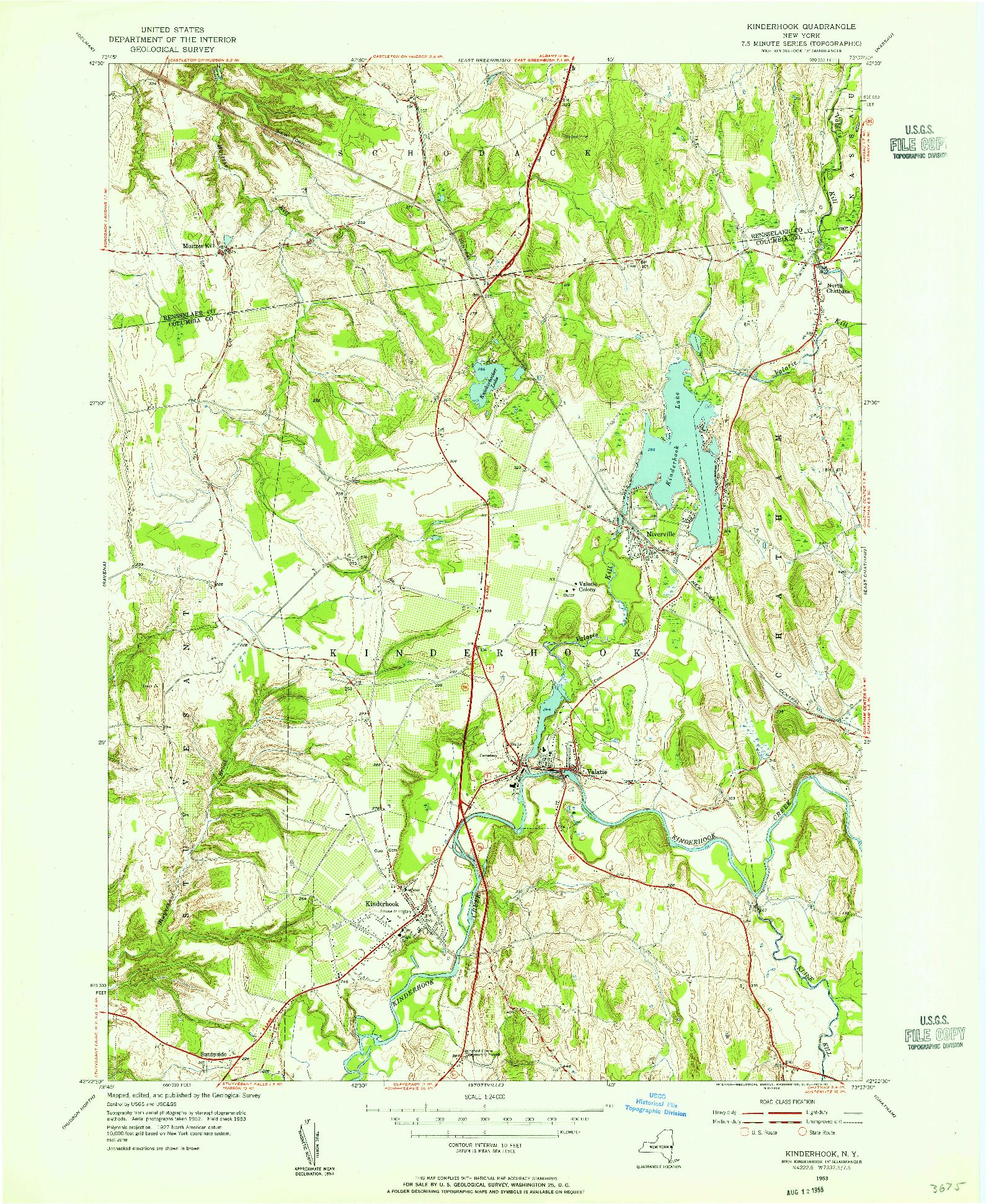 USGS 1:24000-SCALE QUADRANGLE FOR KINDERHOOK, NY 1953