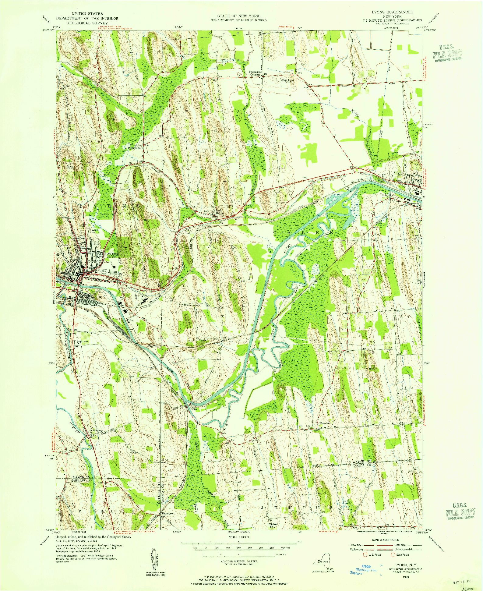 USGS 1:24000-SCALE QUADRANGLE FOR LYONS, NY 1953