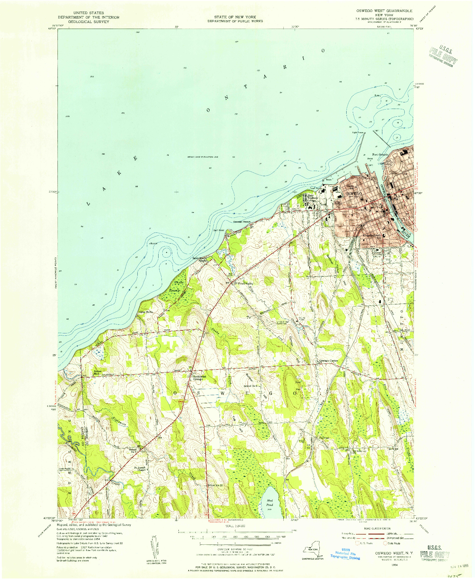 USGS 1:24000-SCALE QUADRANGLE FOR OSWEGO WEST, NY 1954