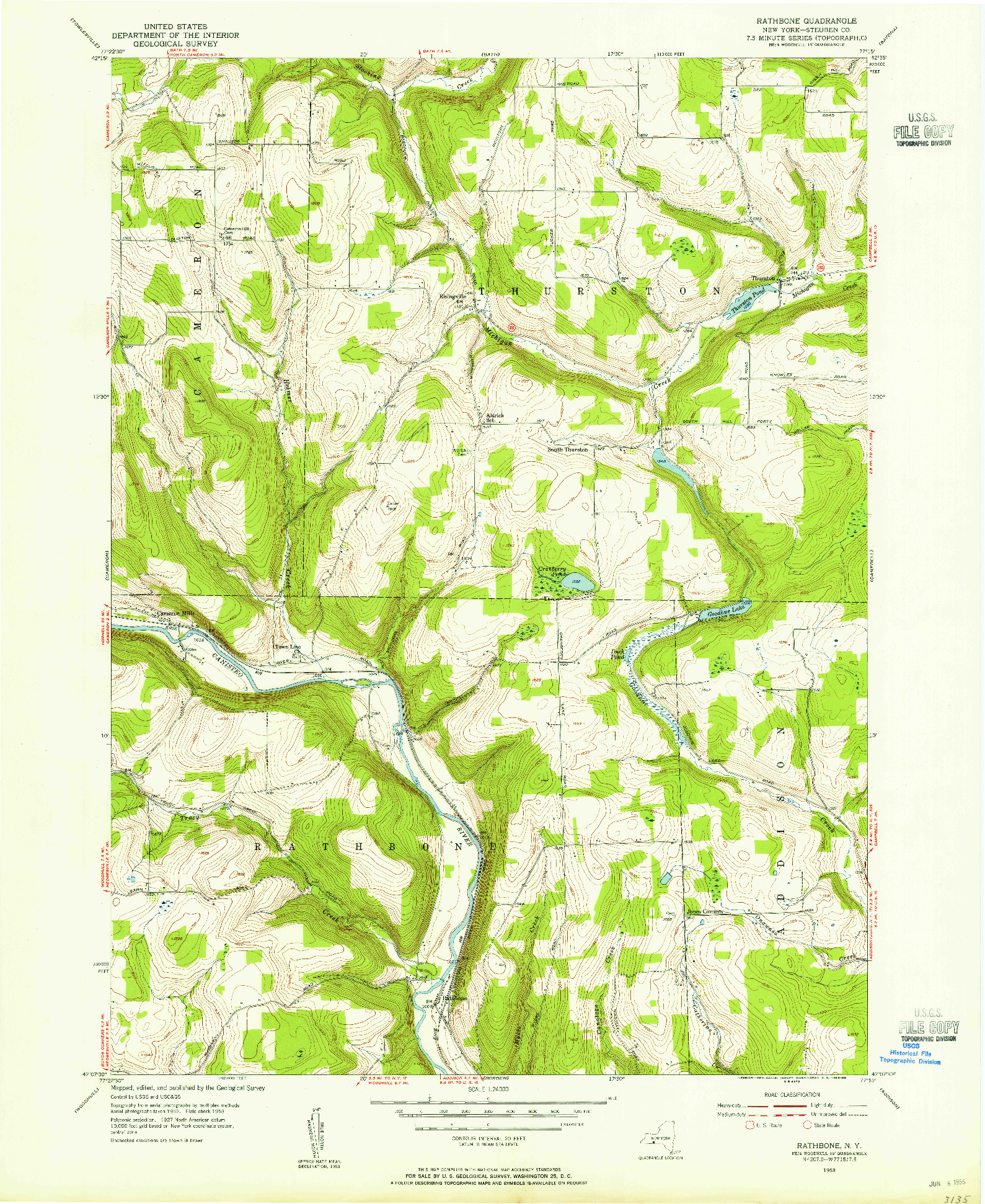 USGS 1:24000-SCALE QUADRANGLE FOR RATHBONE, NY 1953