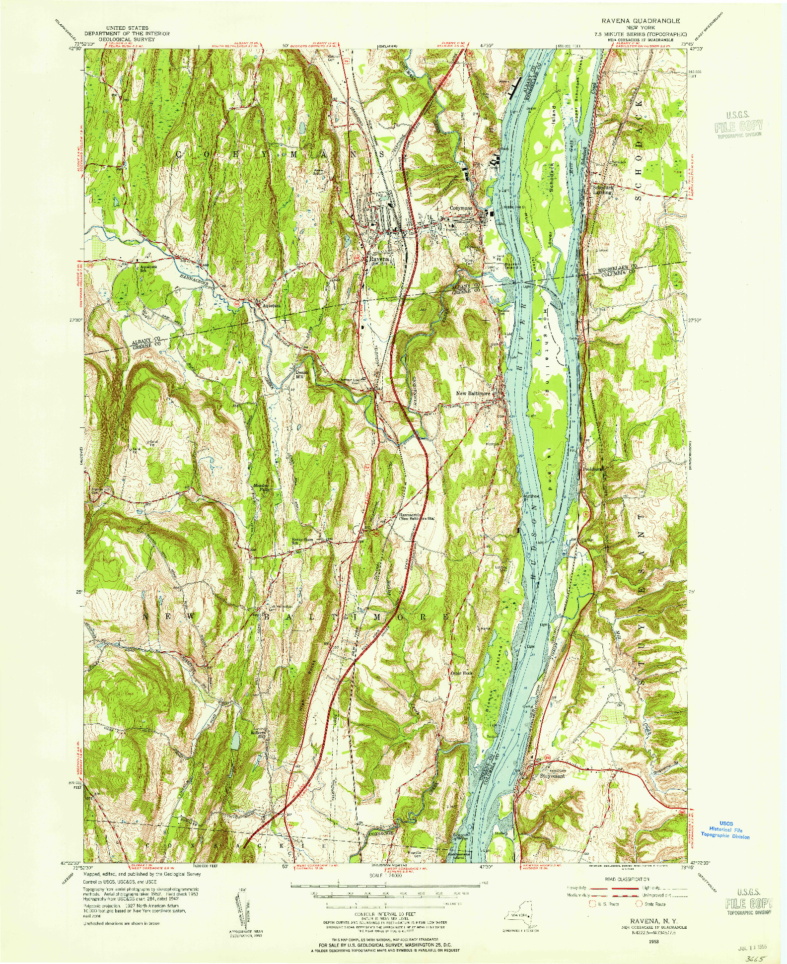 USGS 1:24000-SCALE QUADRANGLE FOR RAVENA, NY 1953