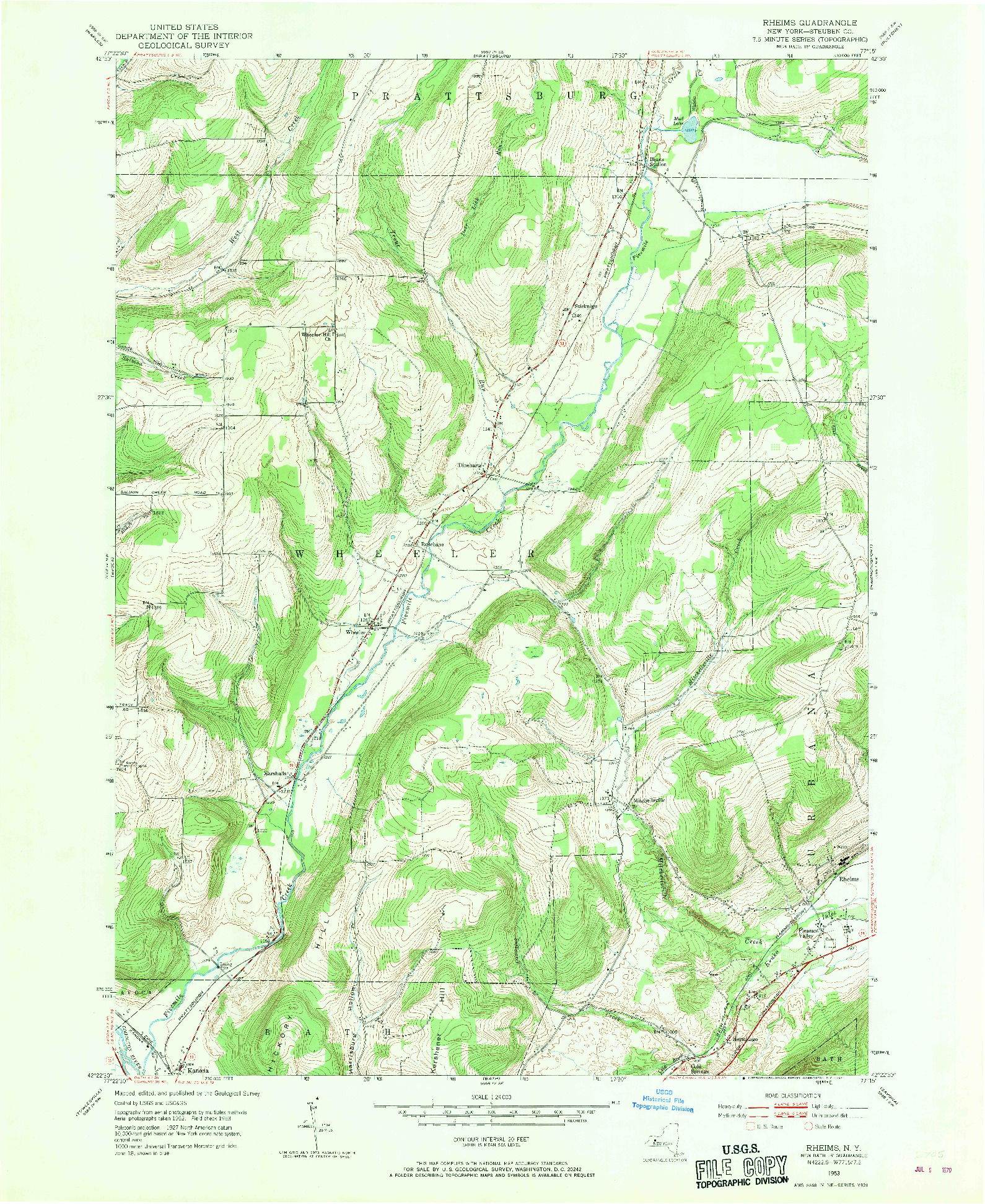 USGS 1:24000-SCALE QUADRANGLE FOR RHEIMS, NY 1953