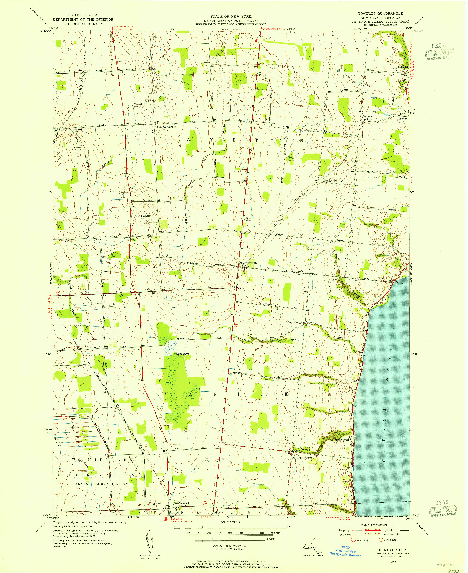 USGS 1:24000-SCALE QUADRANGLE FOR ROMULUS, NY 1953