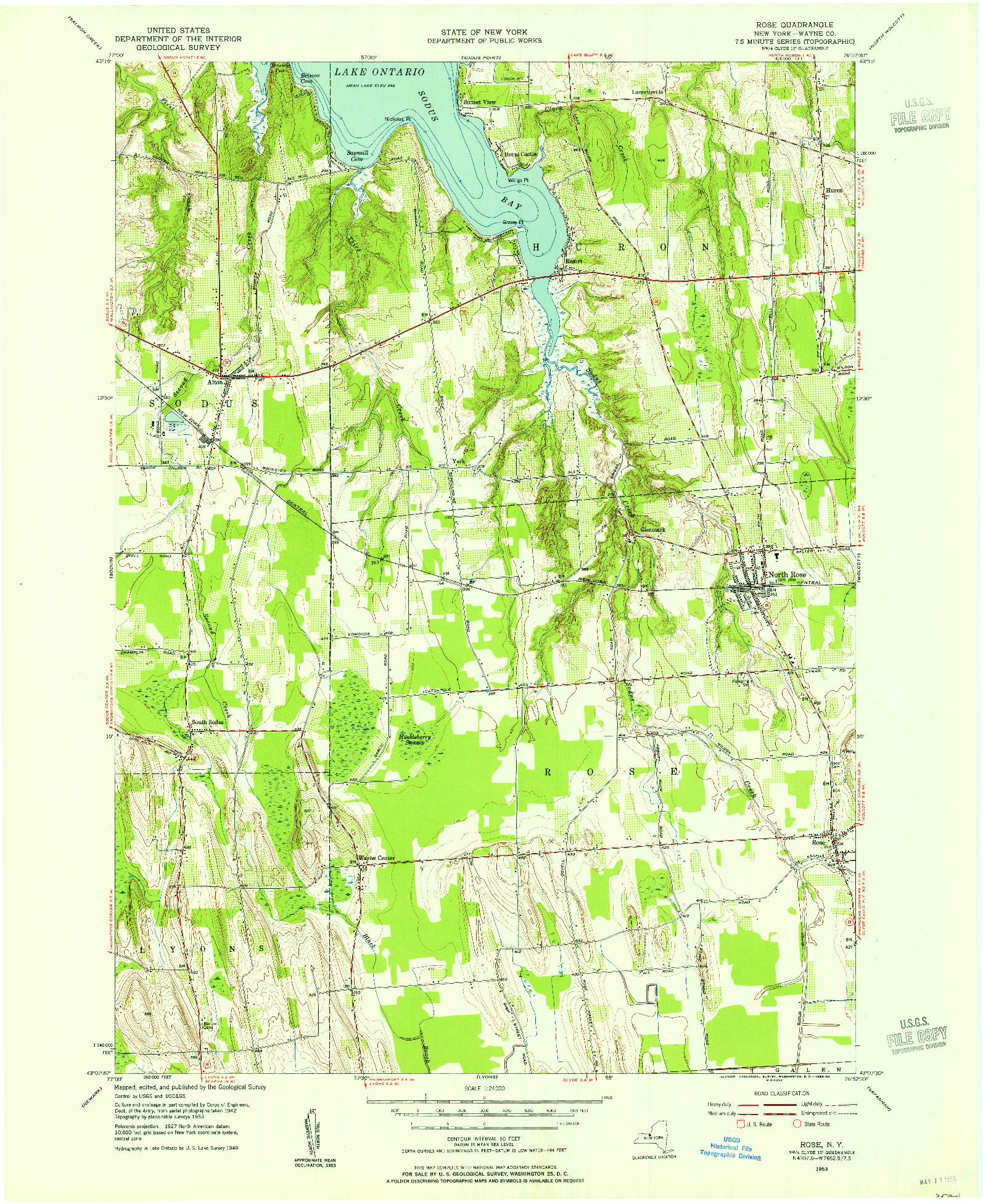 USGS 1:24000-SCALE QUADRANGLE FOR ROSE, NY 1953