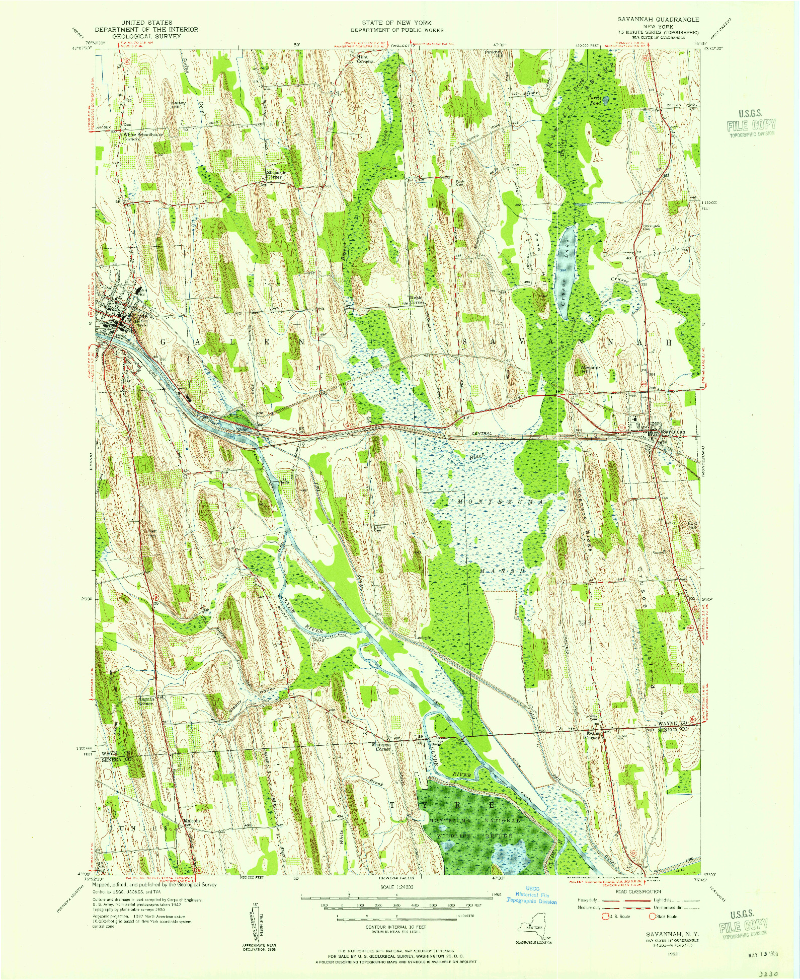 USGS 1:24000-SCALE QUADRANGLE FOR SAVANNAH, NY 1953
