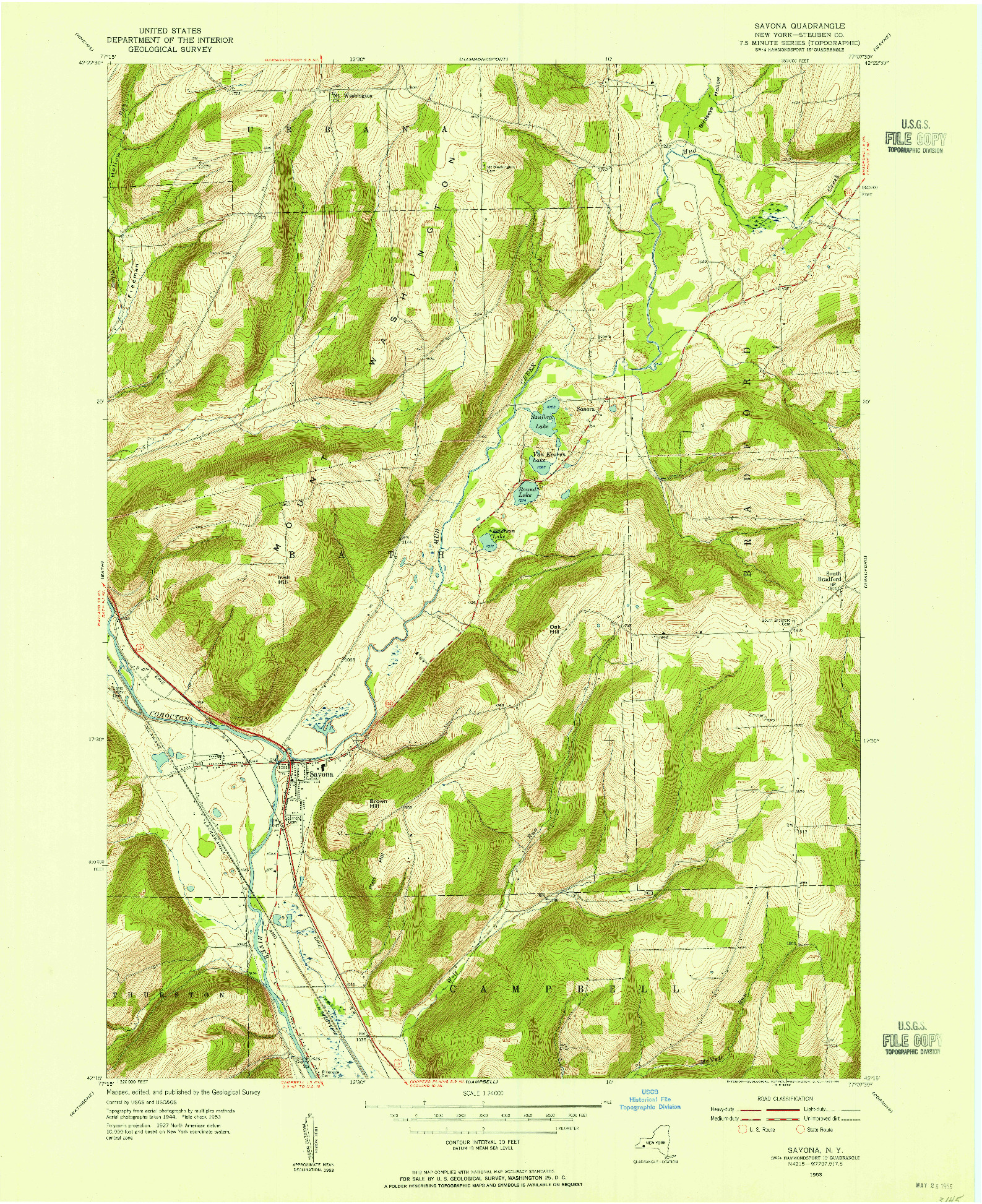 USGS 1:24000-SCALE QUADRANGLE FOR SAVONA, NY 1953