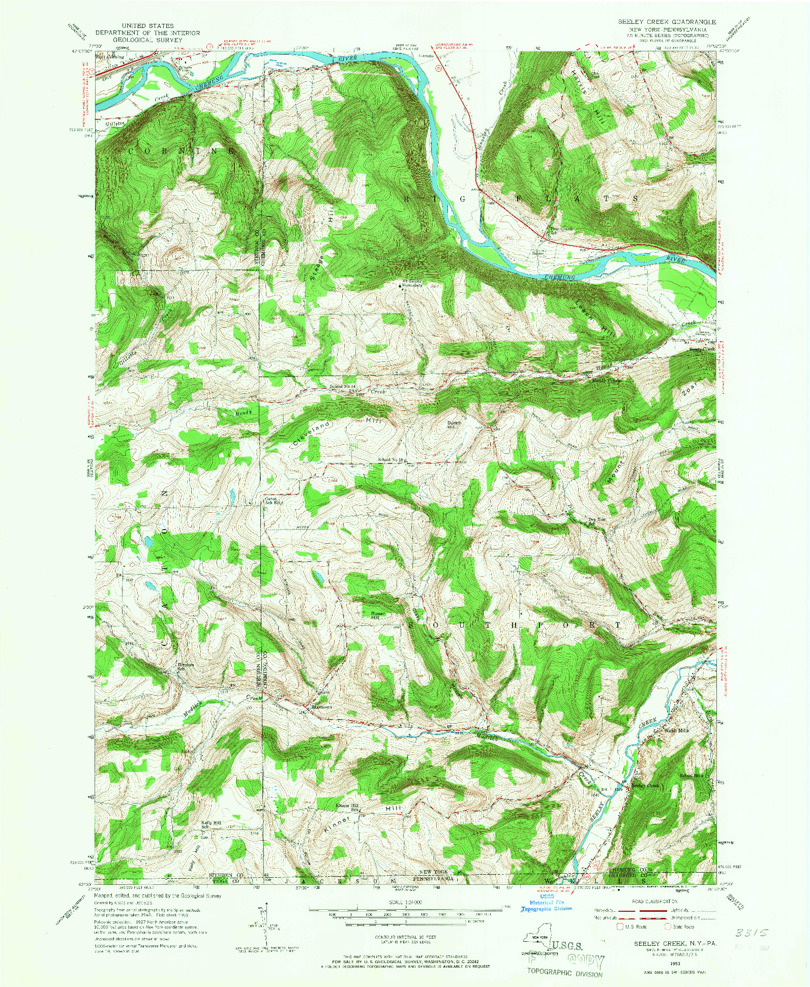 USGS 1:24000-SCALE QUADRANGLE FOR SEELEY CREEK, NY 1953