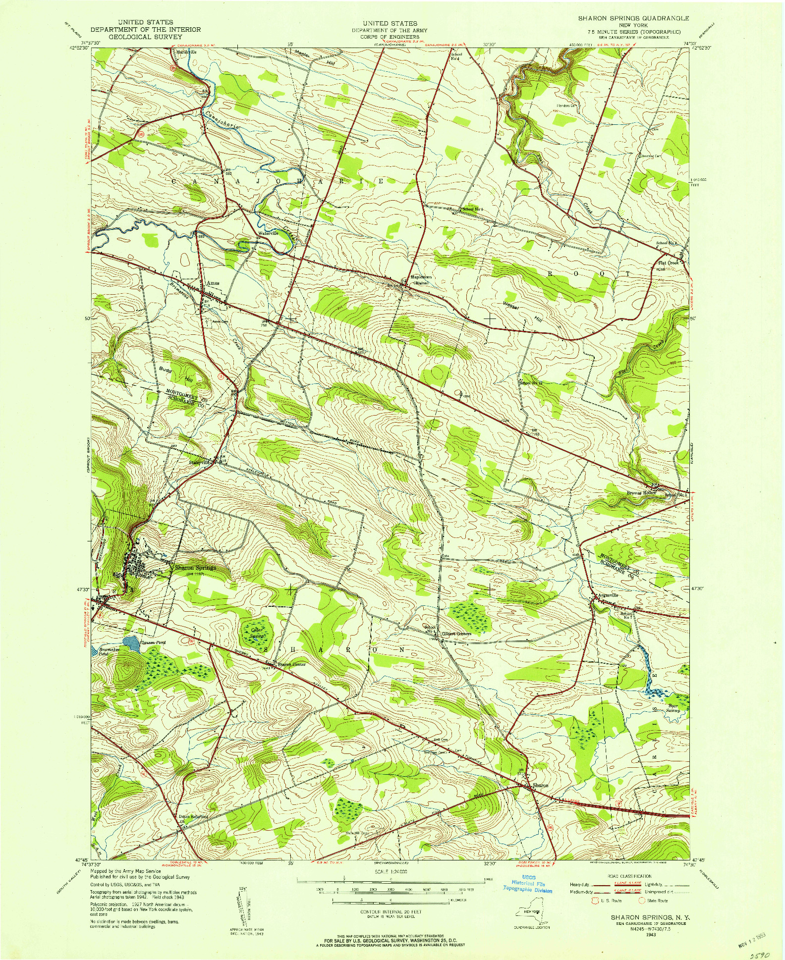 USGS 1:24000-SCALE QUADRANGLE FOR SHARON SPRINGS, NY 1943