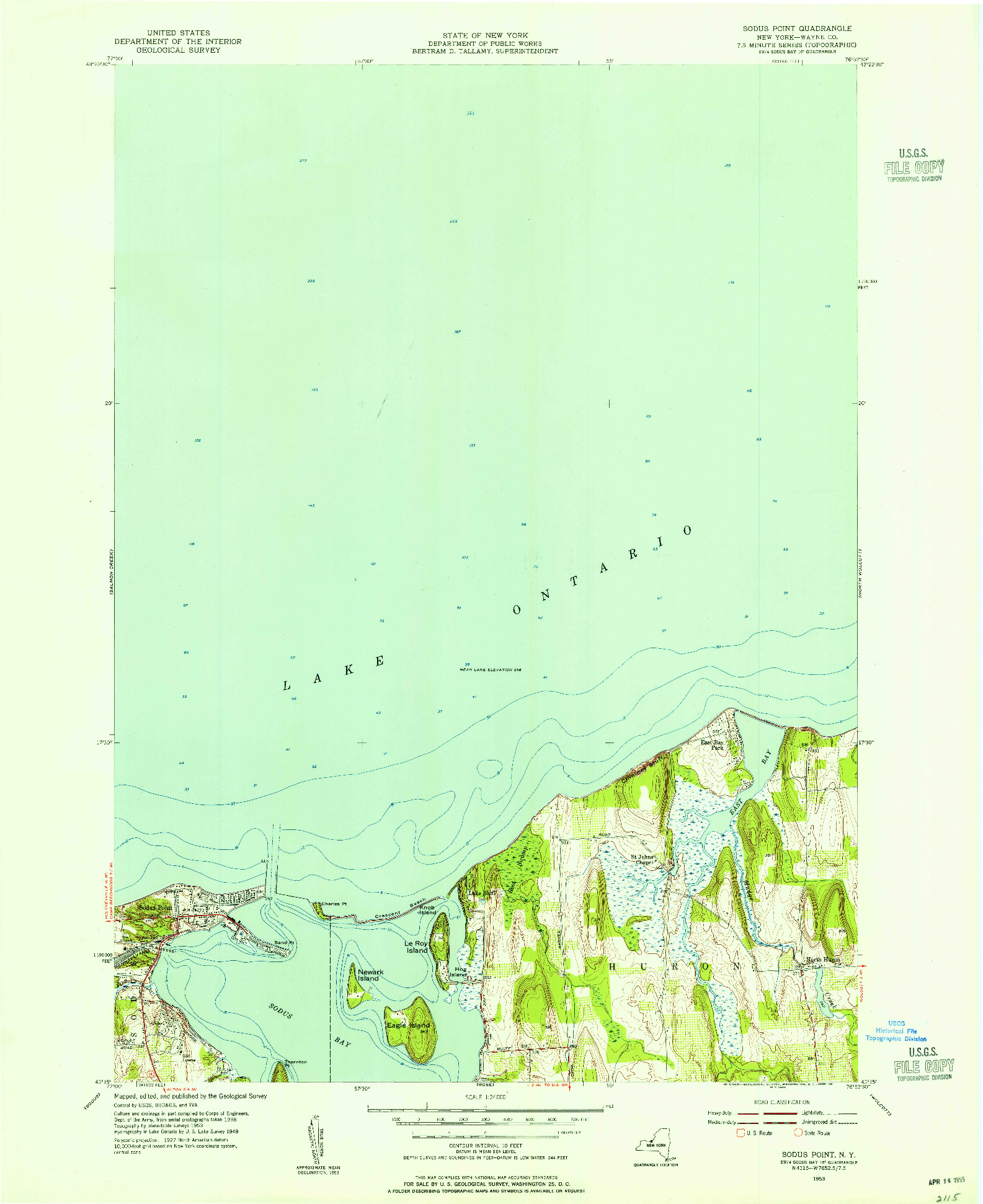 USGS 1:24000-SCALE QUADRANGLE FOR SODUS POINT, NY 1953