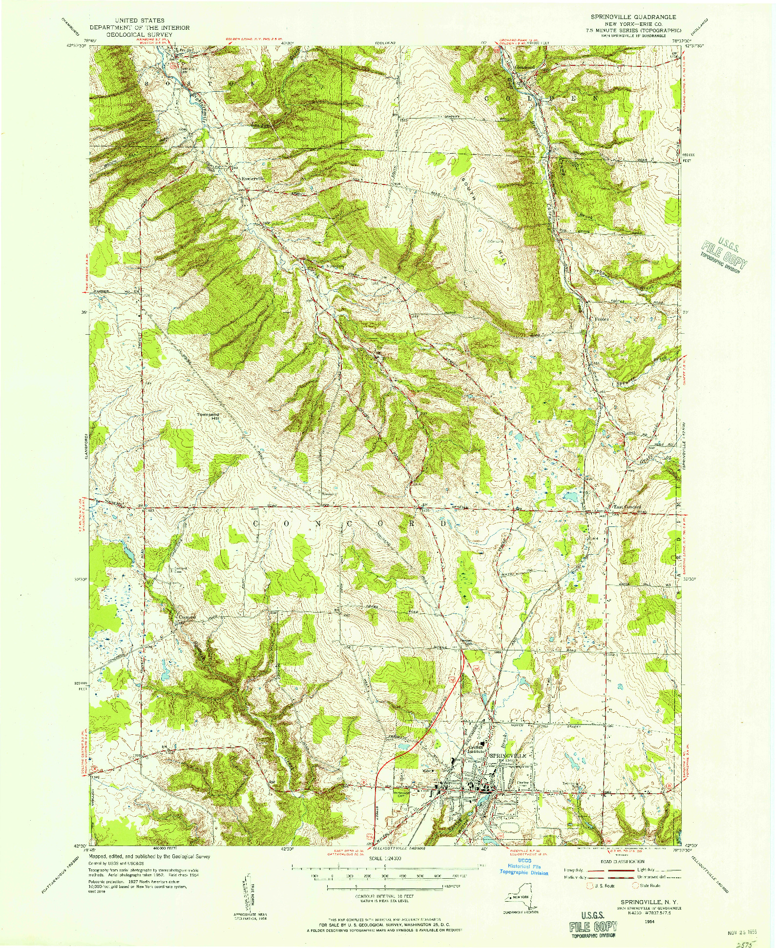 USGS 1:24000-SCALE QUADRANGLE FOR SPRINGVILLE, NY 1954