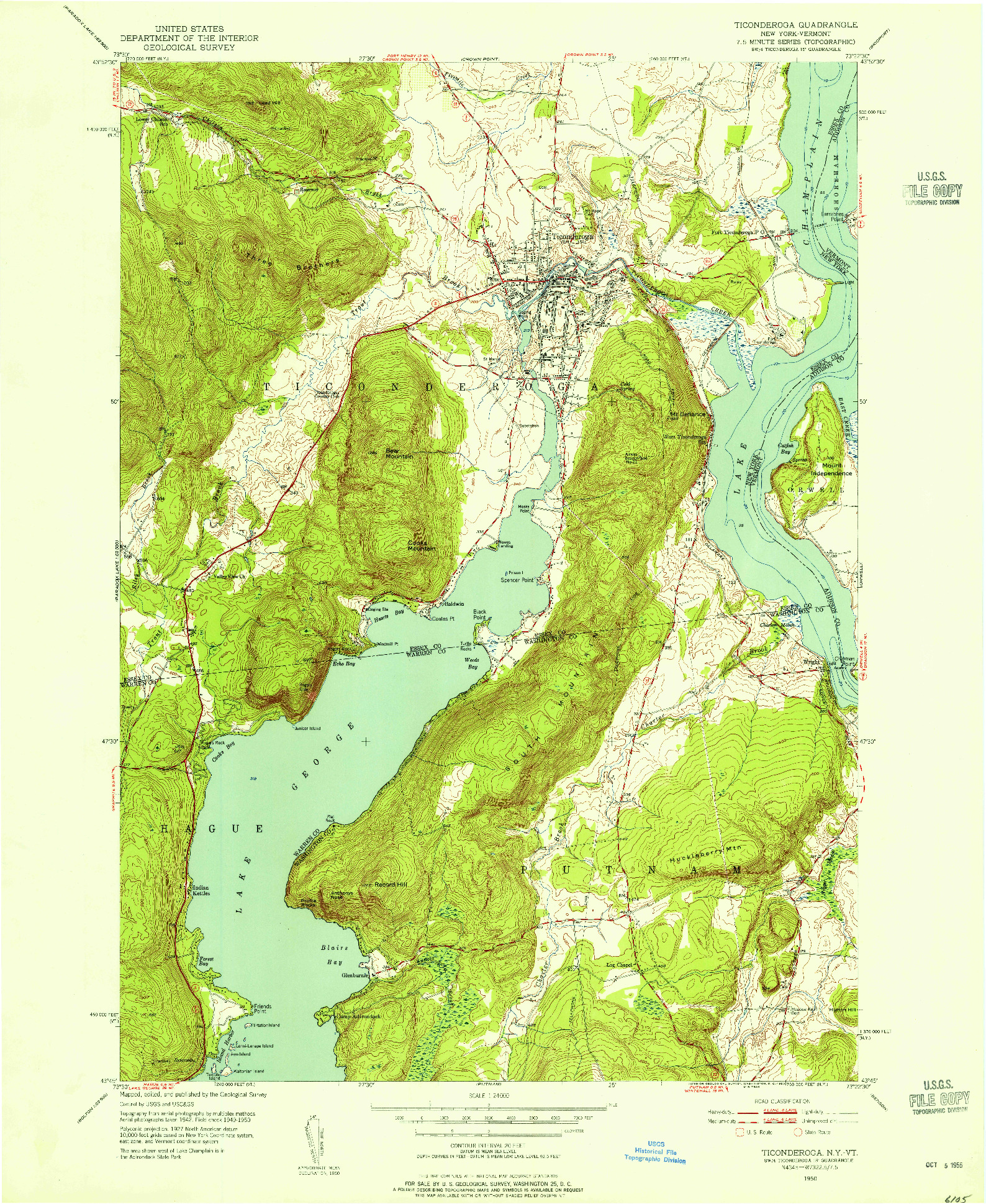 USGS 1:24000-SCALE QUADRANGLE FOR TICONDEROGA, NY 1950