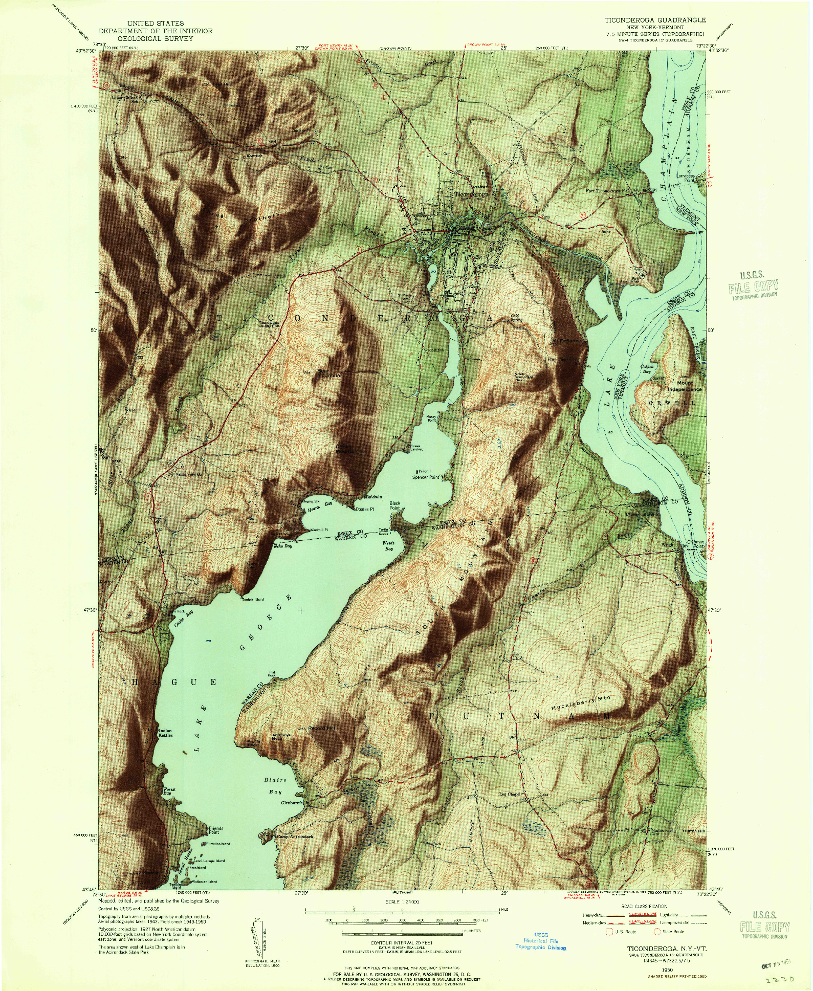 USGS 1:24000-SCALE QUADRANGLE FOR TICONDEROGA, NY 1950