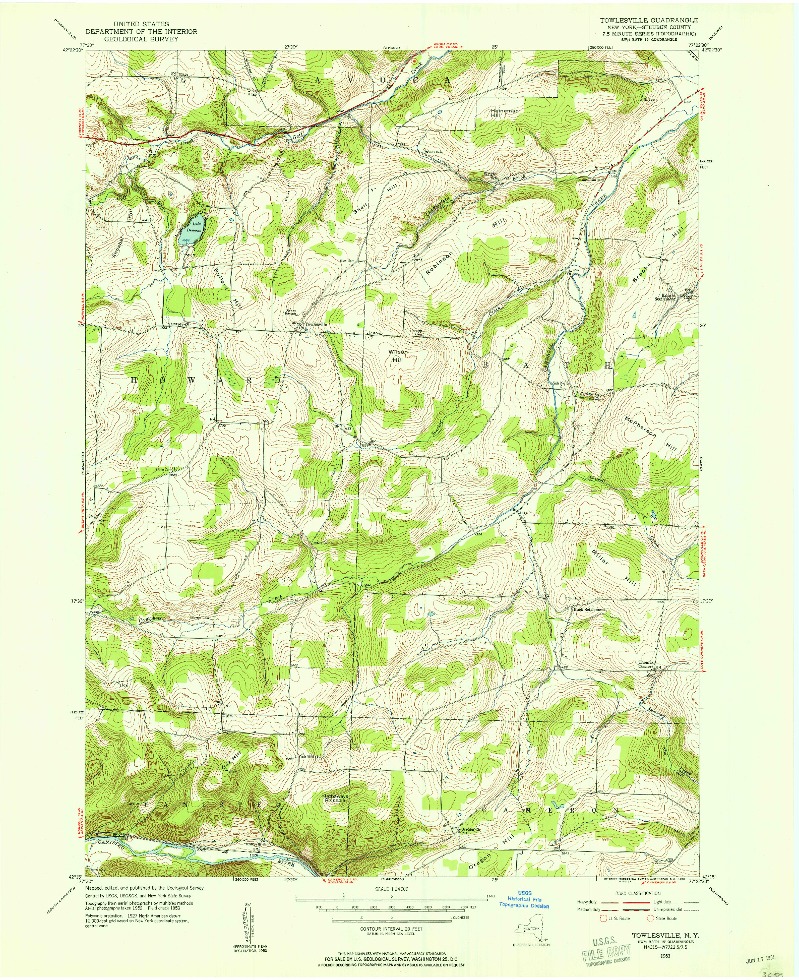 USGS 1:24000-SCALE QUADRANGLE FOR TOWLESVILLE, NY 1953