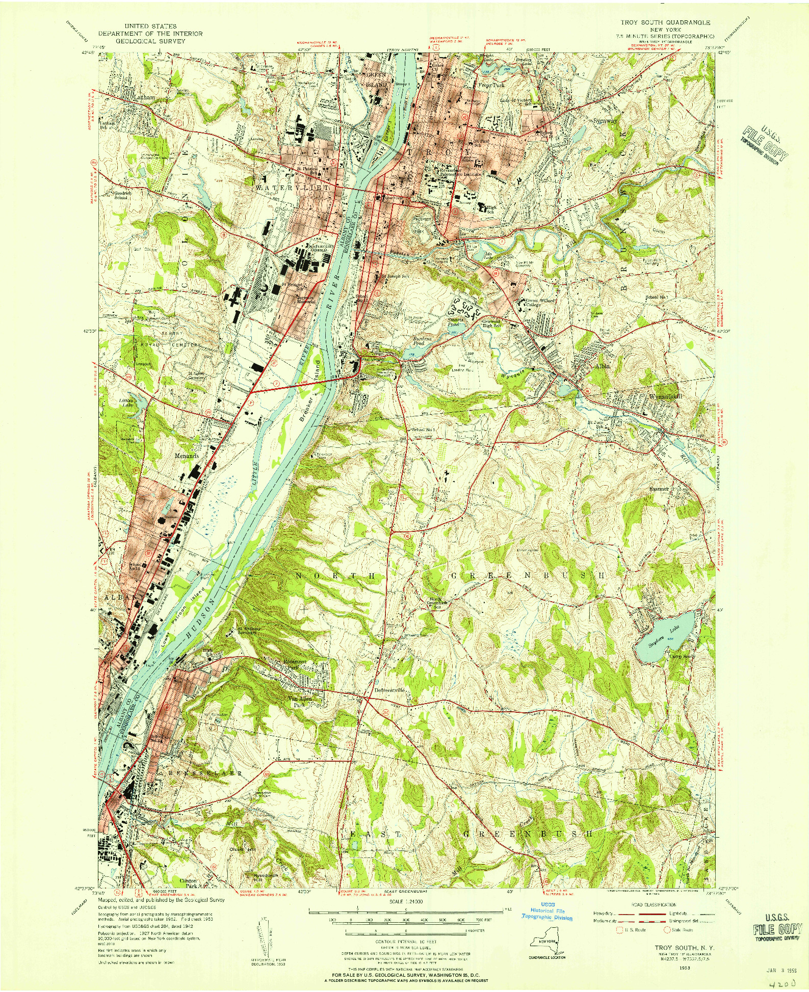 USGS 1:24000-SCALE QUADRANGLE FOR TROY SOUTH, NY 1953