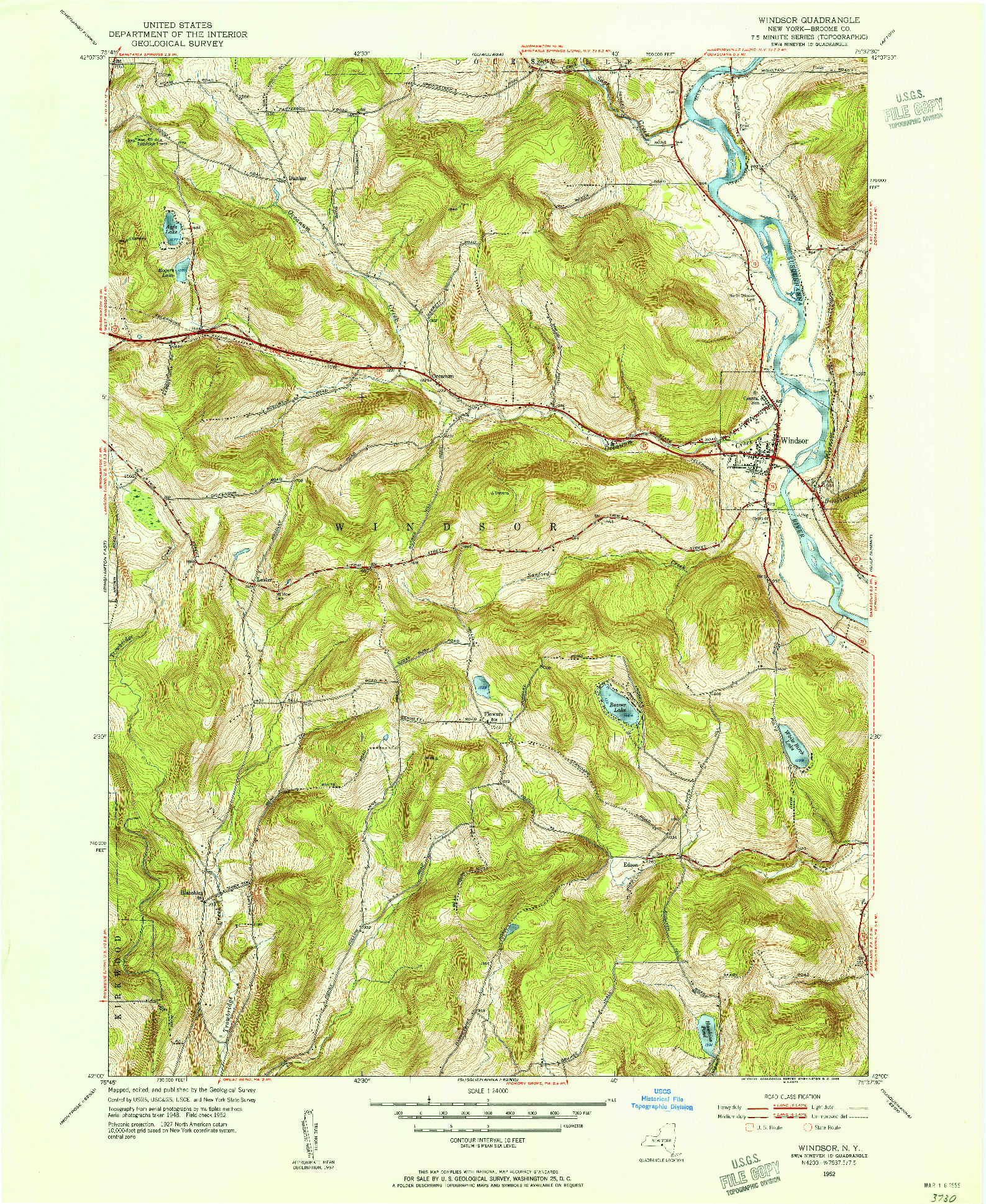 USGS 1:24000-SCALE QUADRANGLE FOR WINDSOR, NY 1952