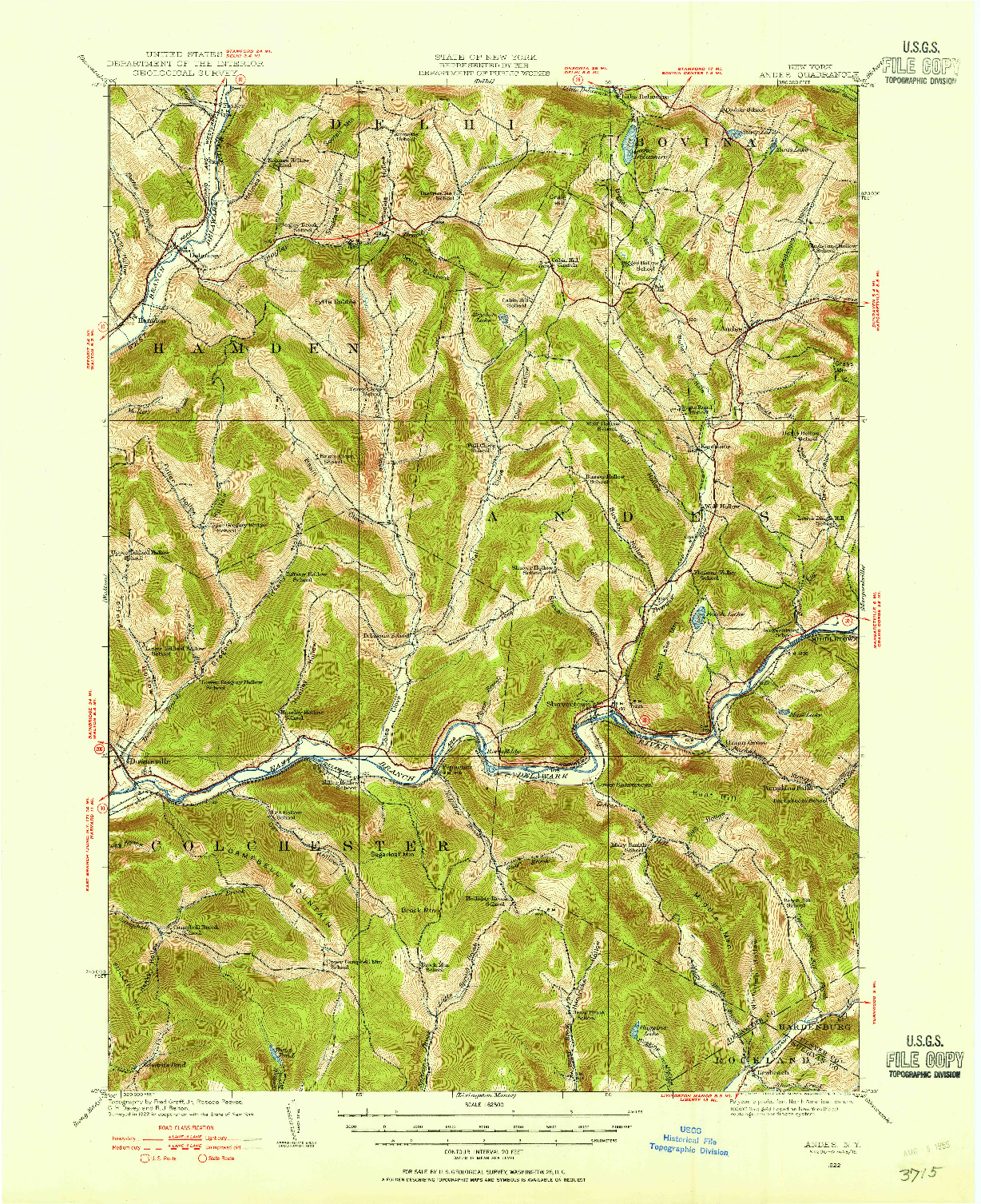USGS 1:62500-SCALE QUADRANGLE FOR ANDES, NY 1922