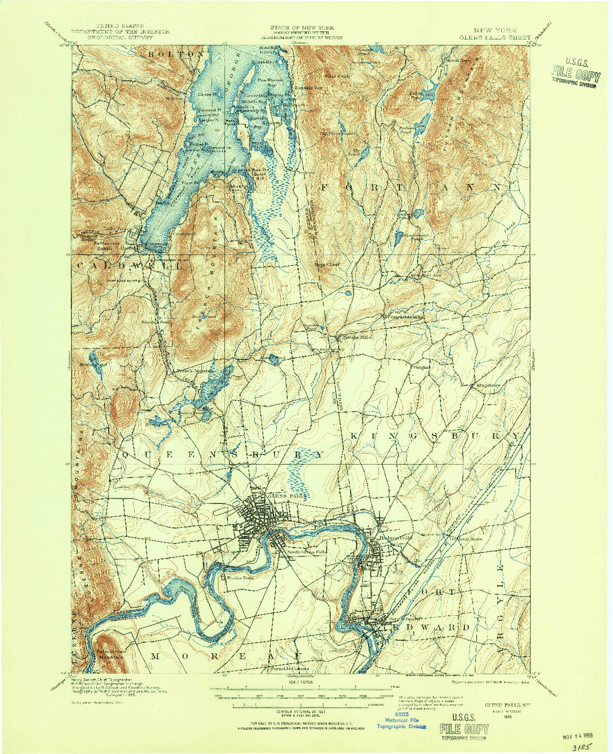 USGS 1:62500-SCALE QUADRANGLE FOR GLENS FALLS, NY 1895