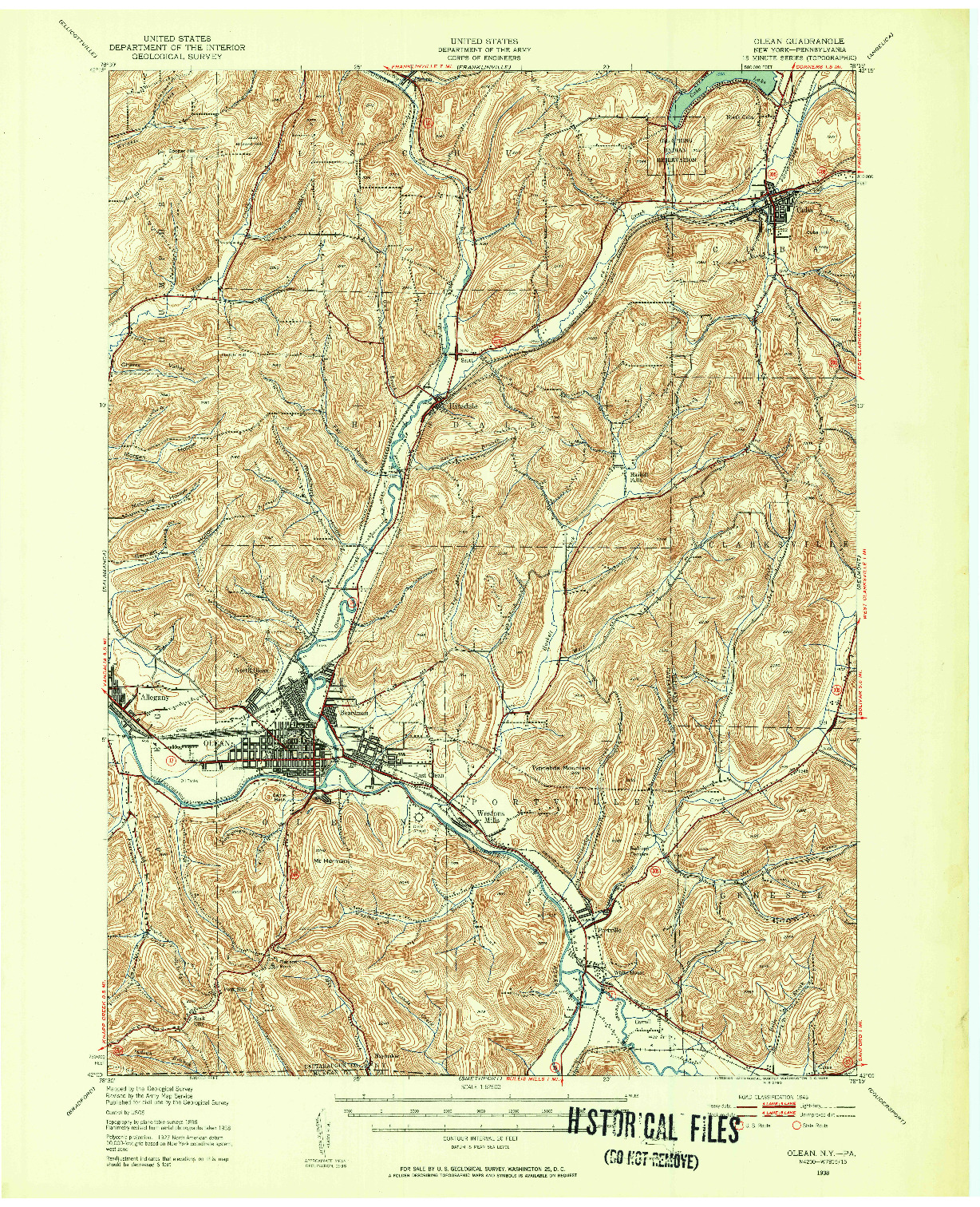USGS 1:62500-SCALE QUADRANGLE FOR OLEAN, NY 1938
