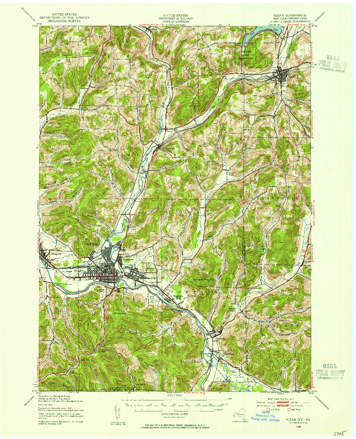 USGS 1:62500-SCALE QUADRANGLE FOR OLEAN, NY 1938