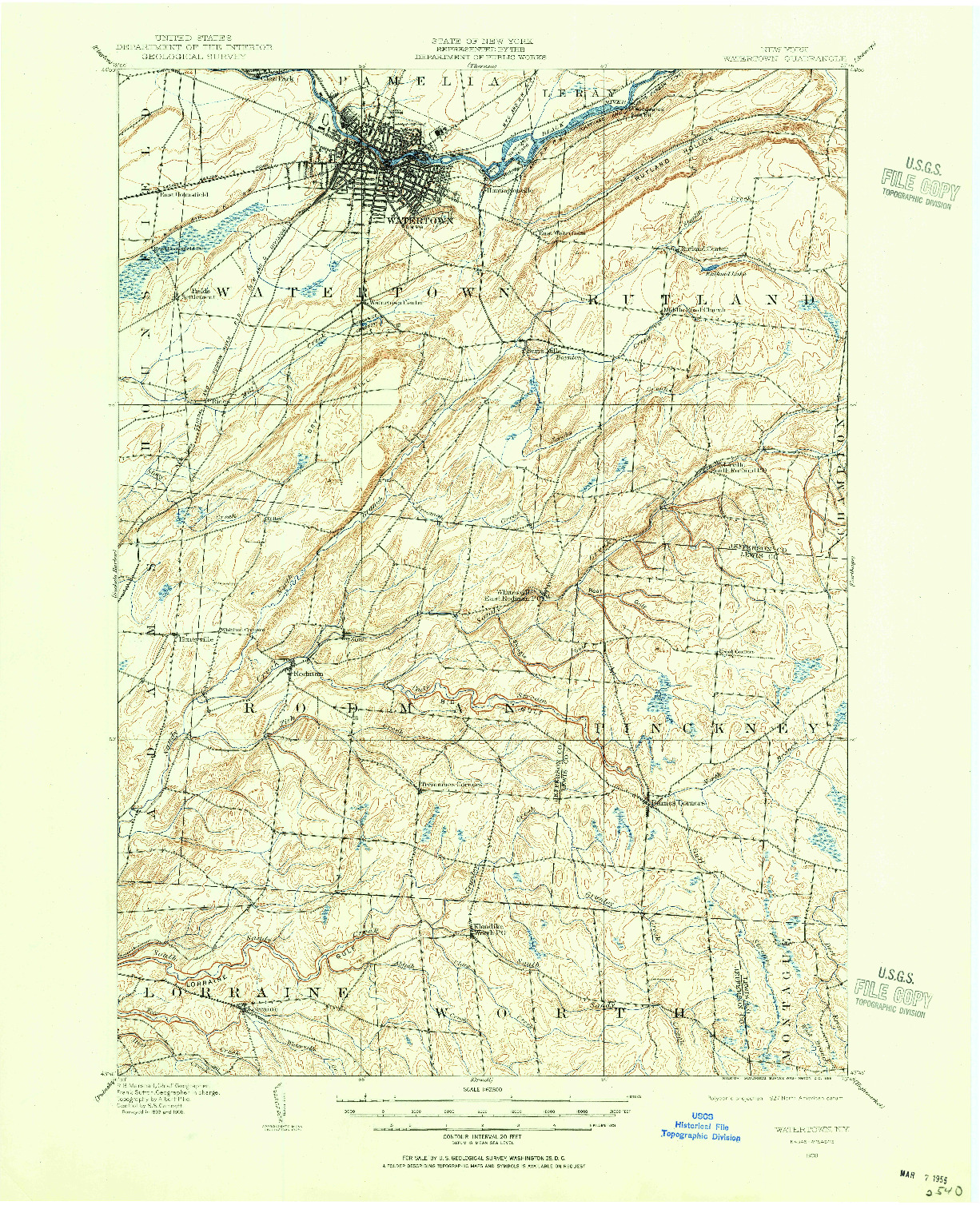 USGS 1:62500-SCALE QUADRANGLE FOR WATERTOWN, NY 1908