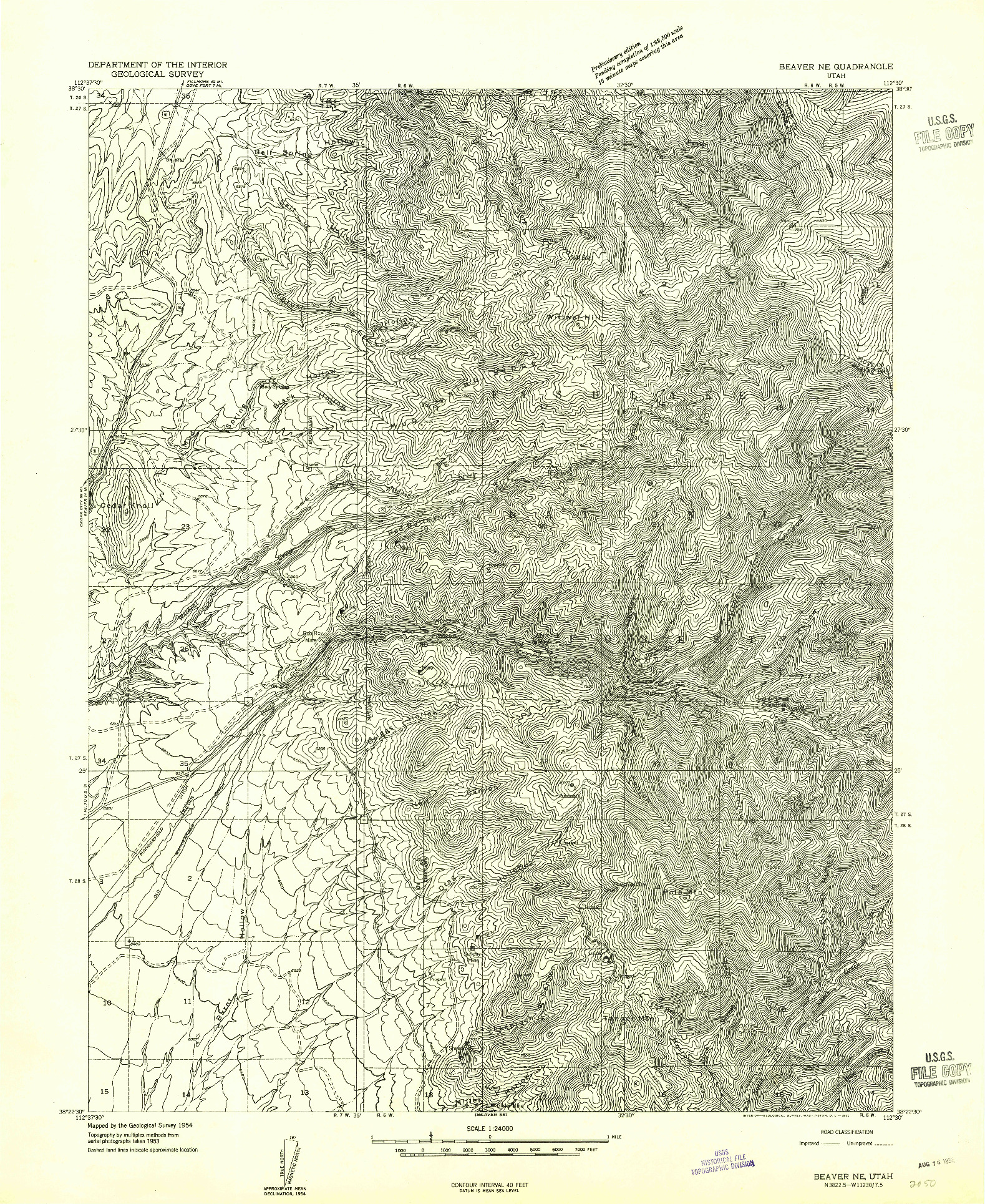 USGS 1:24000-SCALE QUADRANGLE FOR BEAVER NE, UT 1954