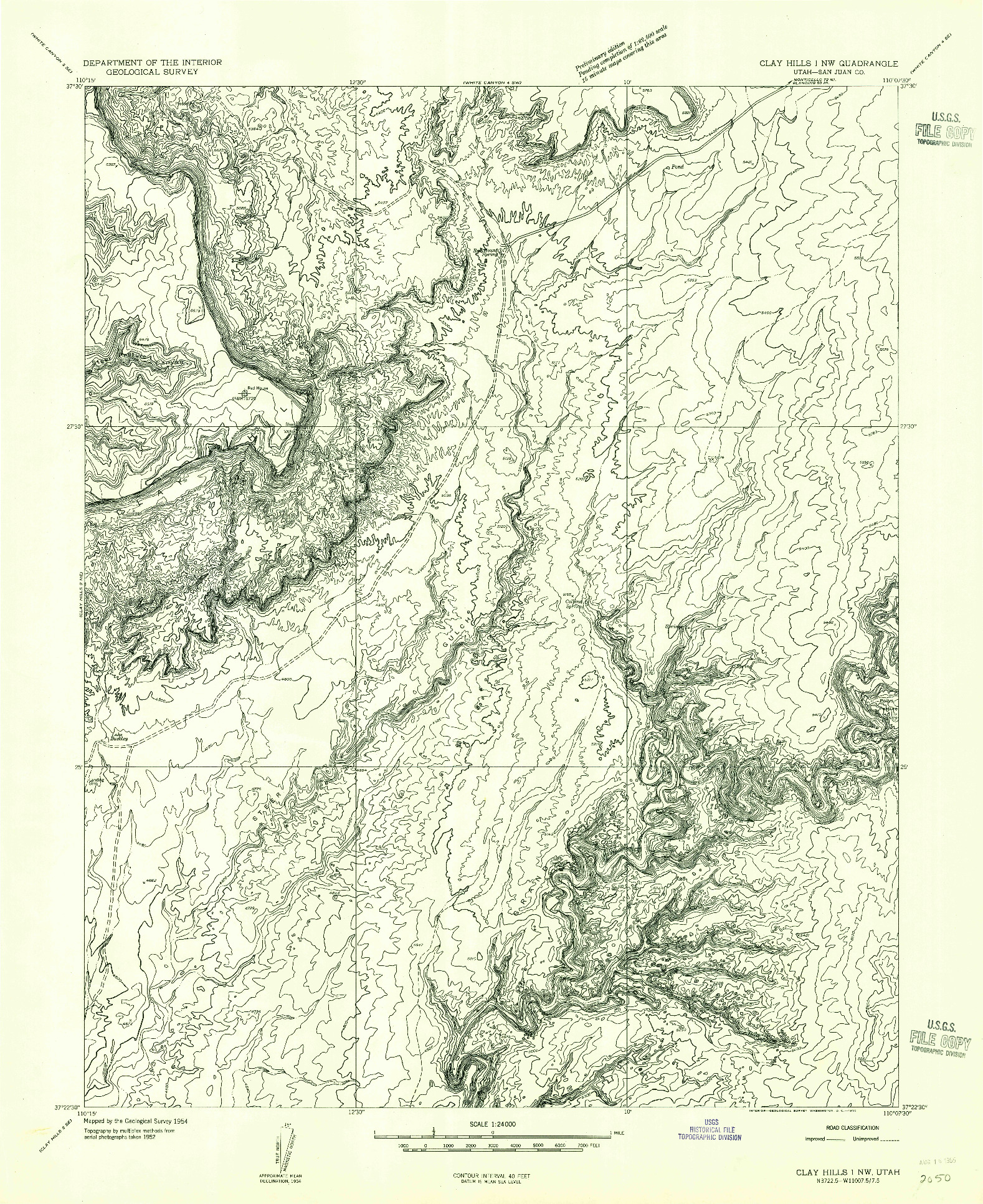 USGS 1:24000-SCALE QUADRANGLE FOR CLAY HILLS 1 NW, UT 1954