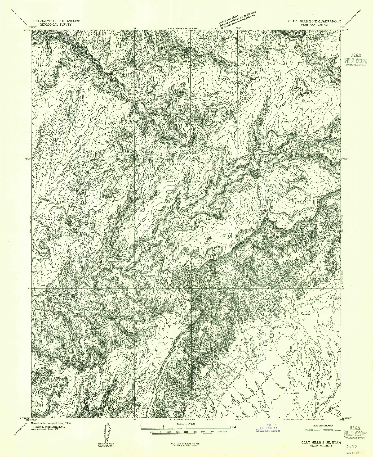 USGS 1:24000-SCALE QUADRANGLE FOR CLAY HILLS 2 NE, UT 1954