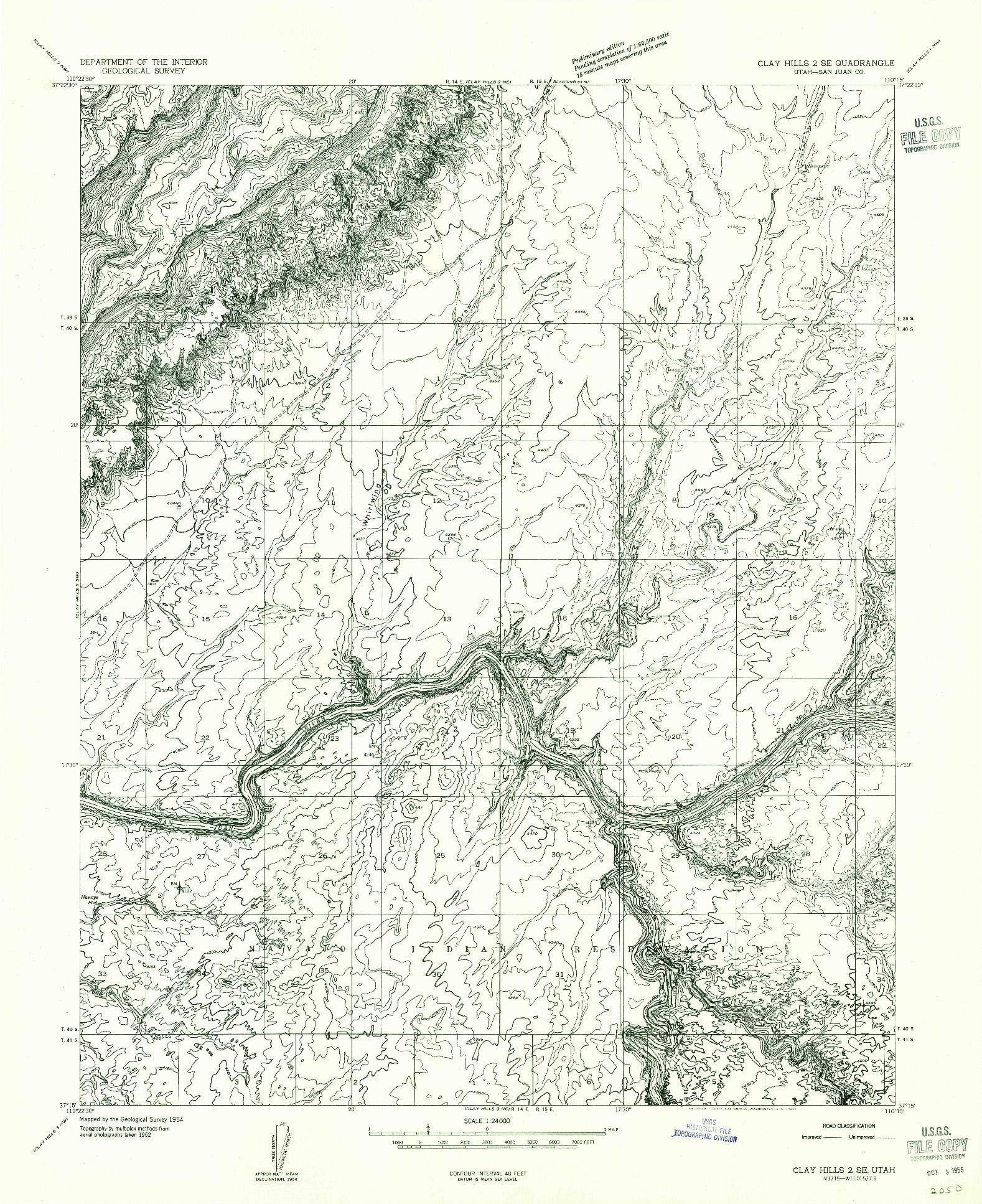 USGS 1:24000-SCALE QUADRANGLE FOR CLAY HILLS 2 SE, UT 1954