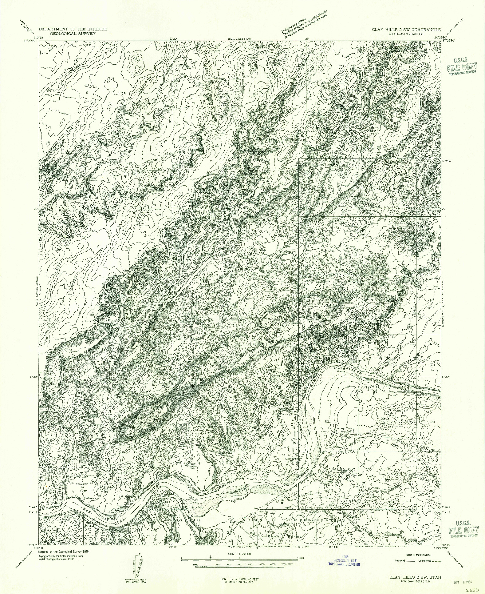 USGS 1:24000-SCALE QUADRANGLE FOR CLAY HILLS 2 SW, UT 1954