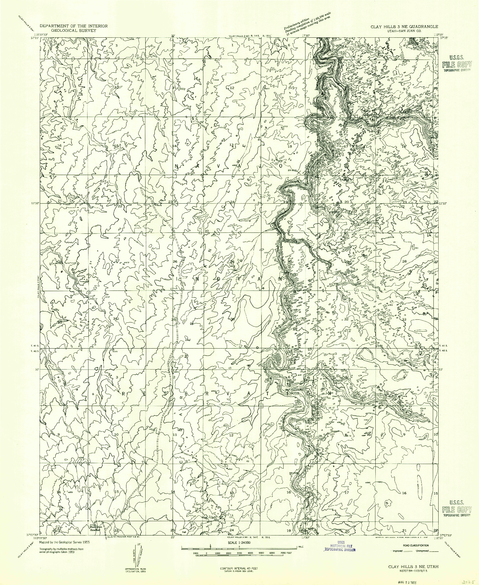 USGS 1:24000-SCALE QUADRANGLE FOR CLAY HILLS 3 NE, UT 1954