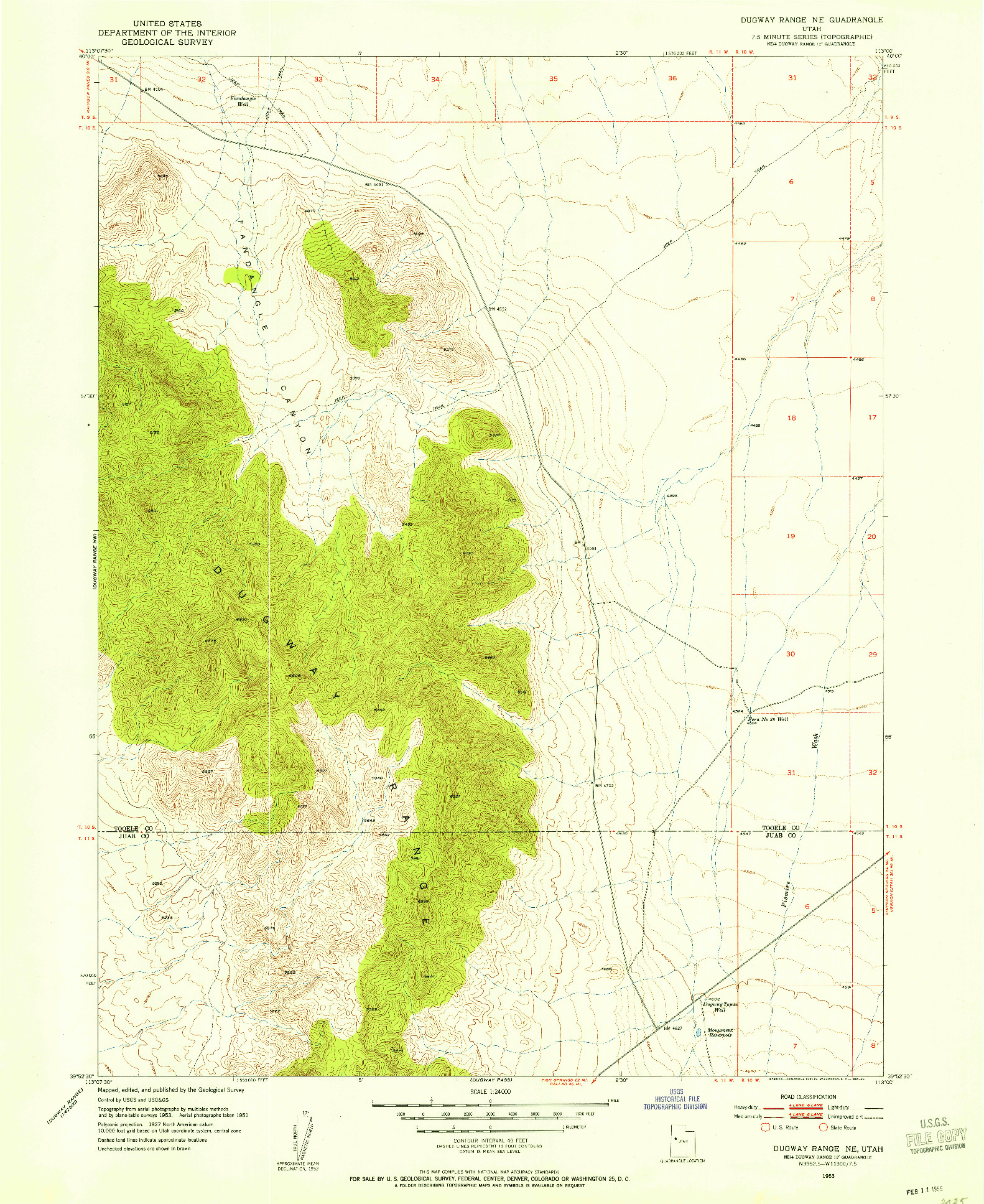 USGS 1:24000-SCALE QUADRANGLE FOR DUGWAY RANGE NE, UT 1953