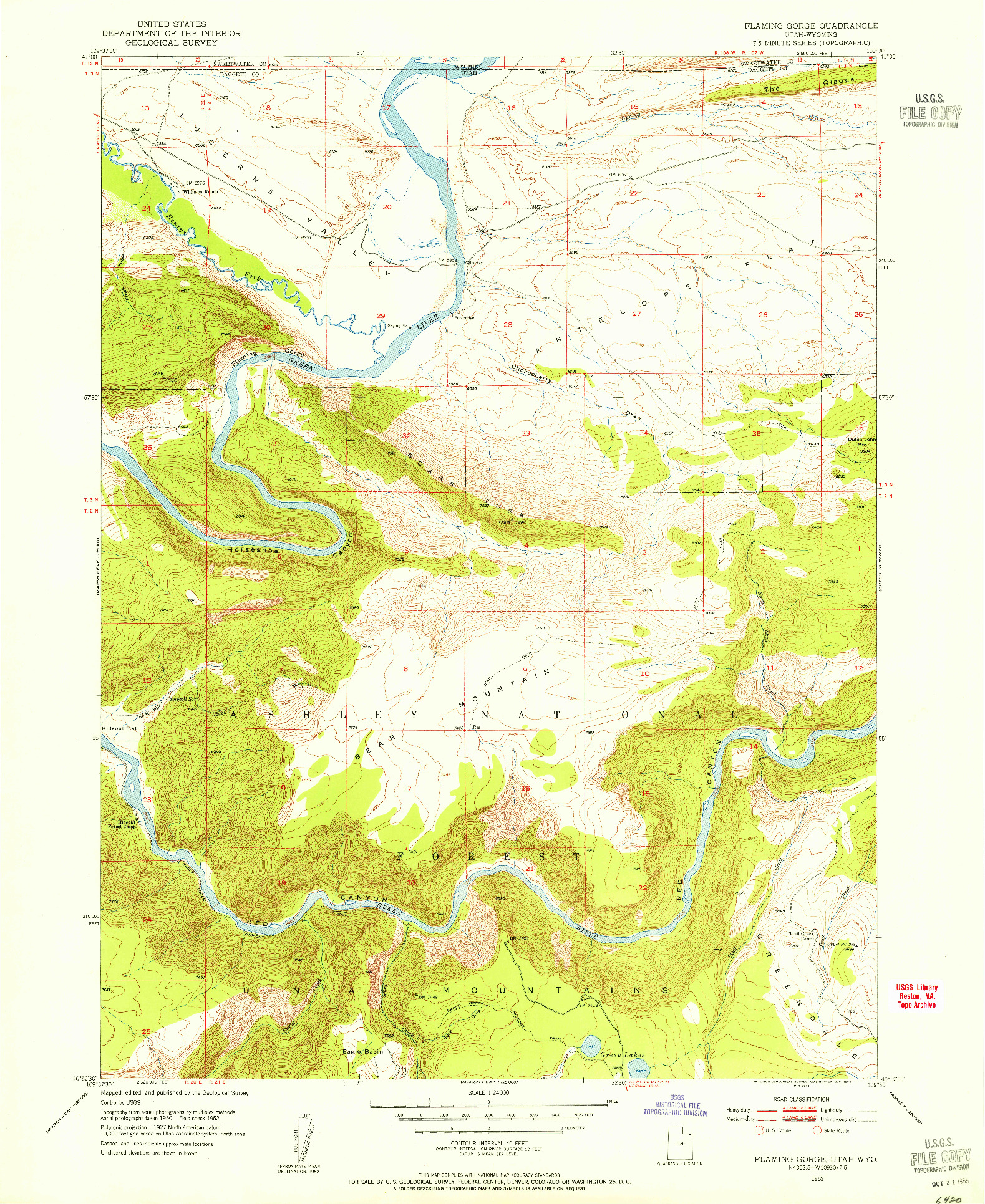 USGS 1:24000-SCALE QUADRANGLE FOR FLAMING GORGE, UT 1952