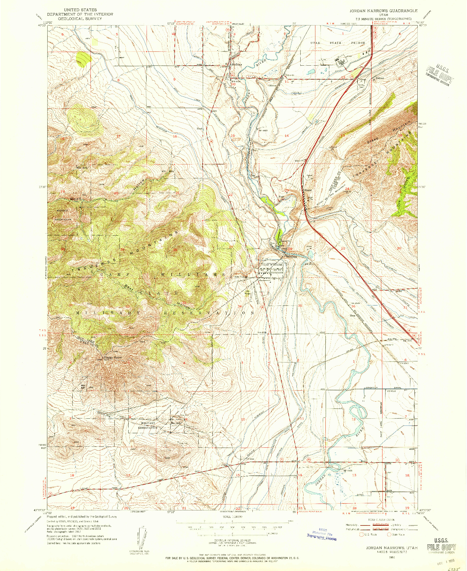 USGS 1:24000-SCALE QUADRANGLE FOR JORDAN NARROWS, UT 1951