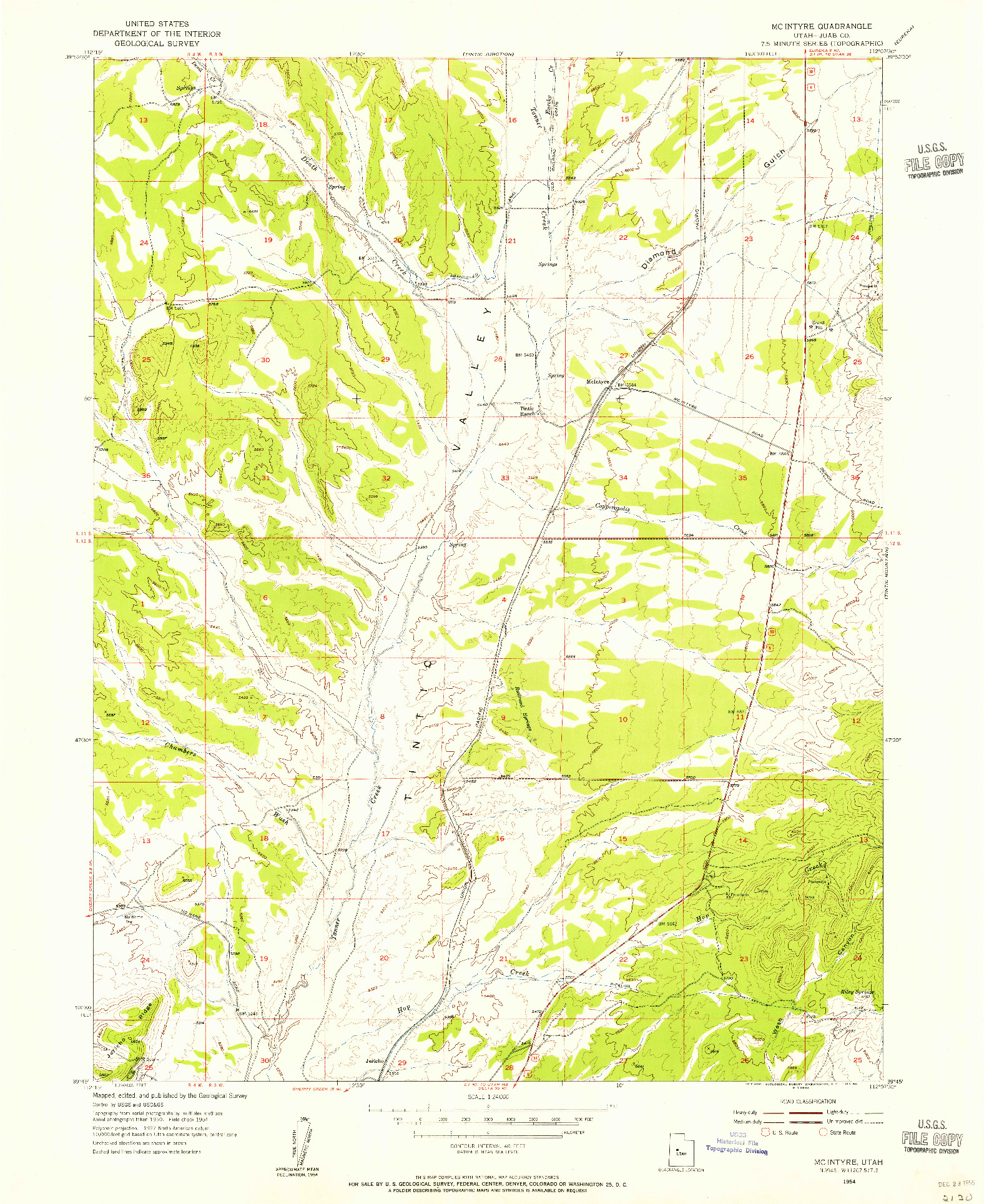 USGS 1:24000-SCALE QUADRANGLE FOR MC INTYRE, UT 1954