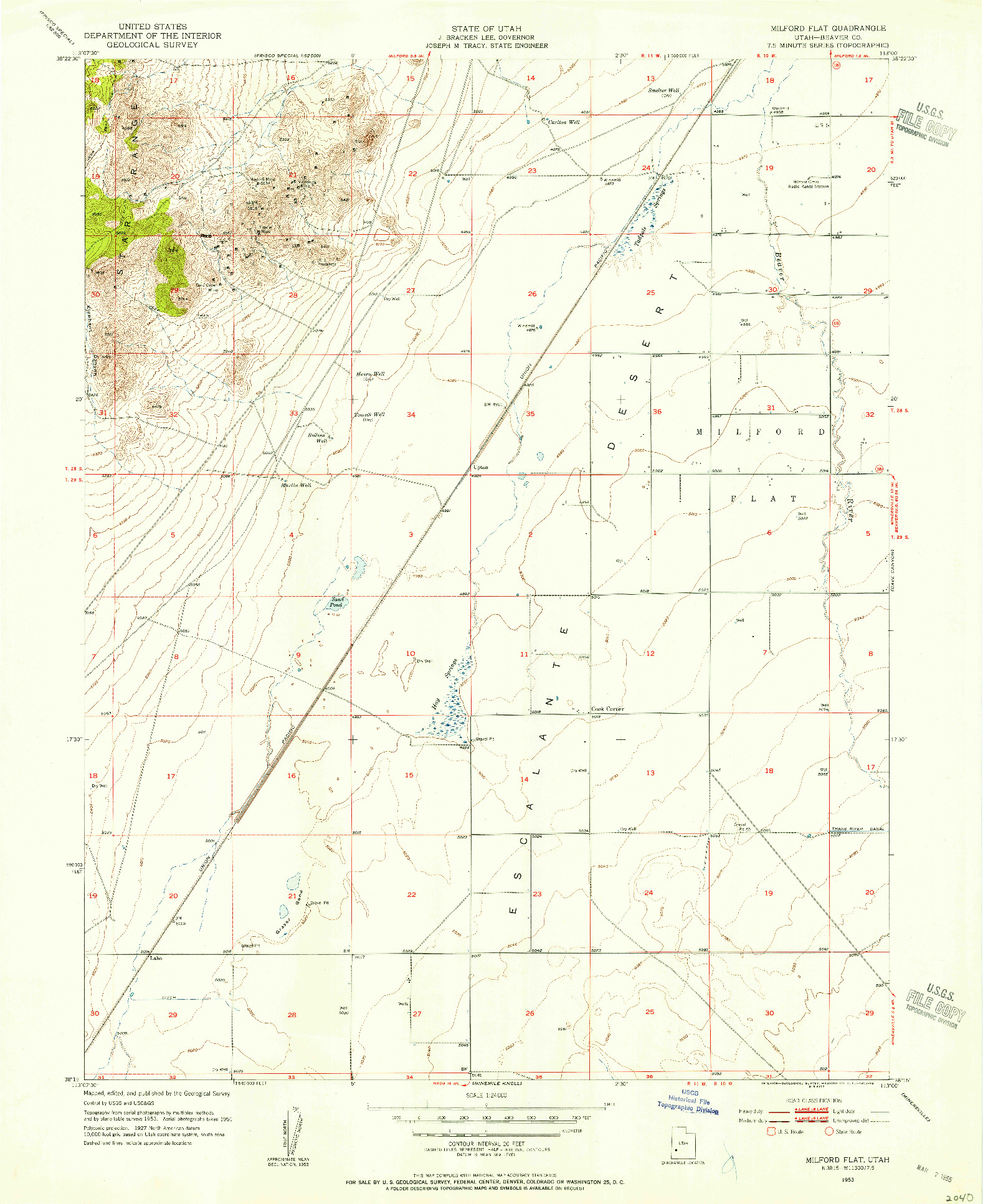 USGS 1:24000-SCALE QUADRANGLE FOR MILFORD FLAT, UT 1953
