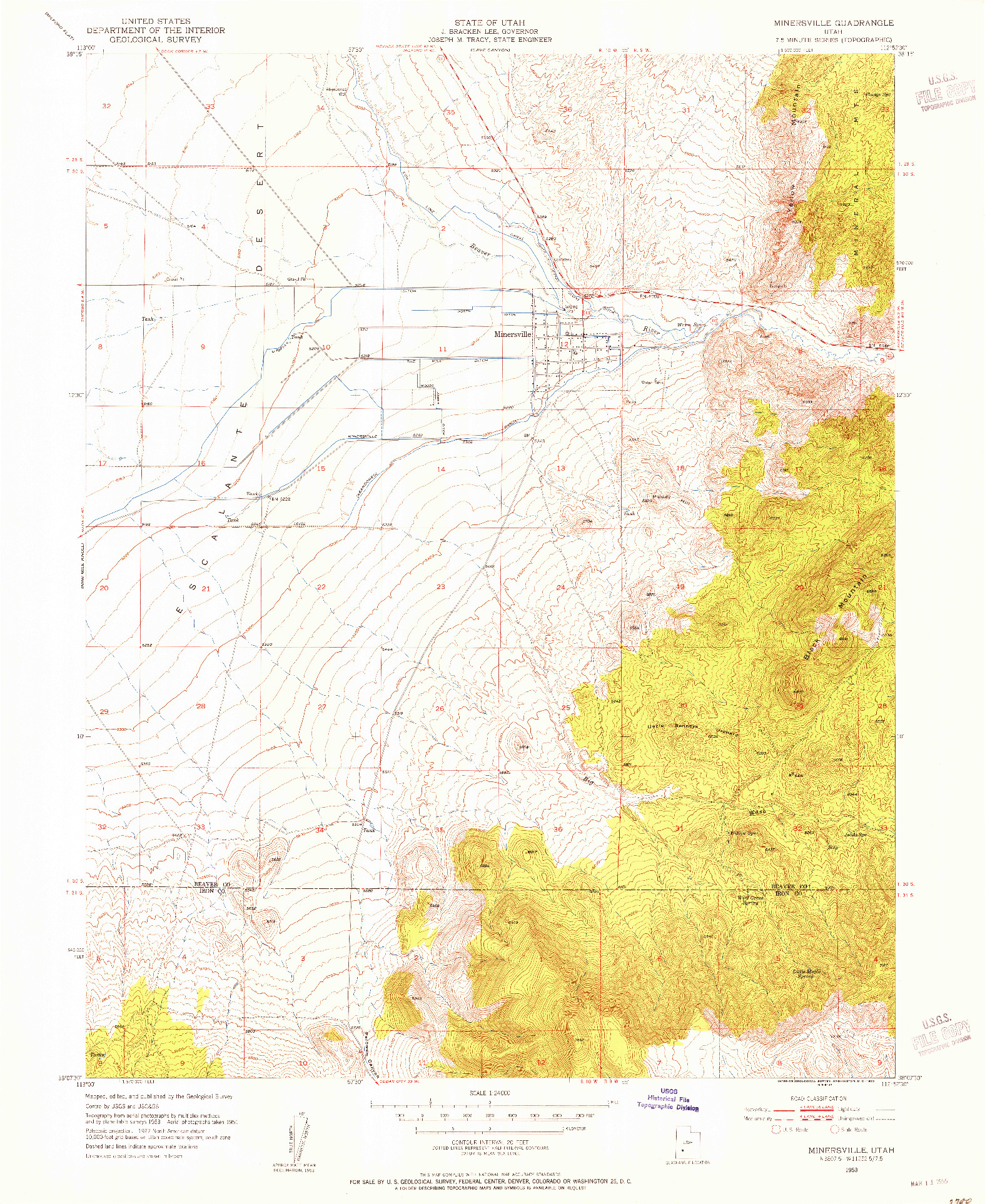 USGS 1:24000-SCALE QUADRANGLE FOR MINERSVILLE, UT 1953