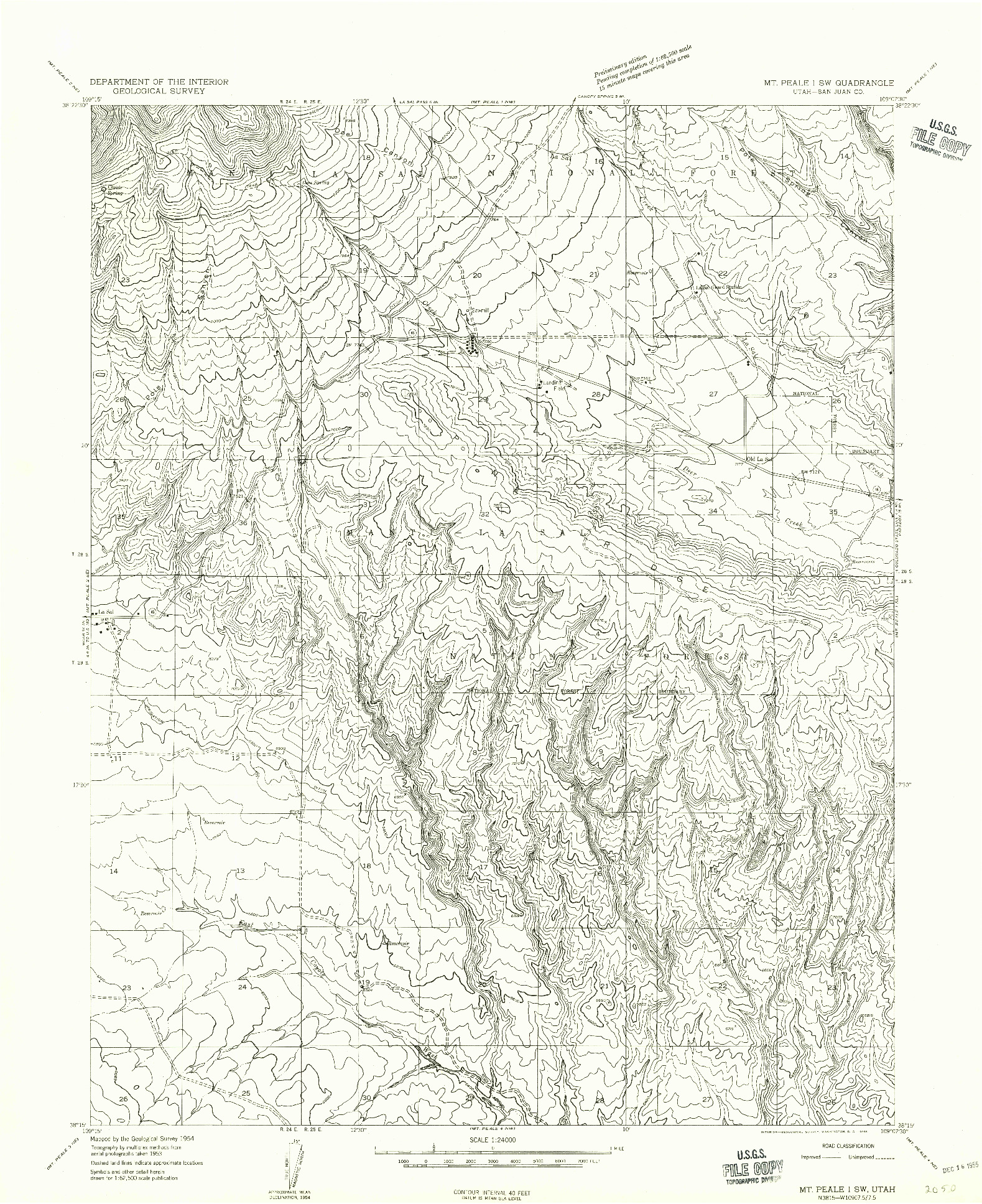 USGS 1:24000-SCALE QUADRANGLE FOR MT PEALE 1 SW, UT 1954