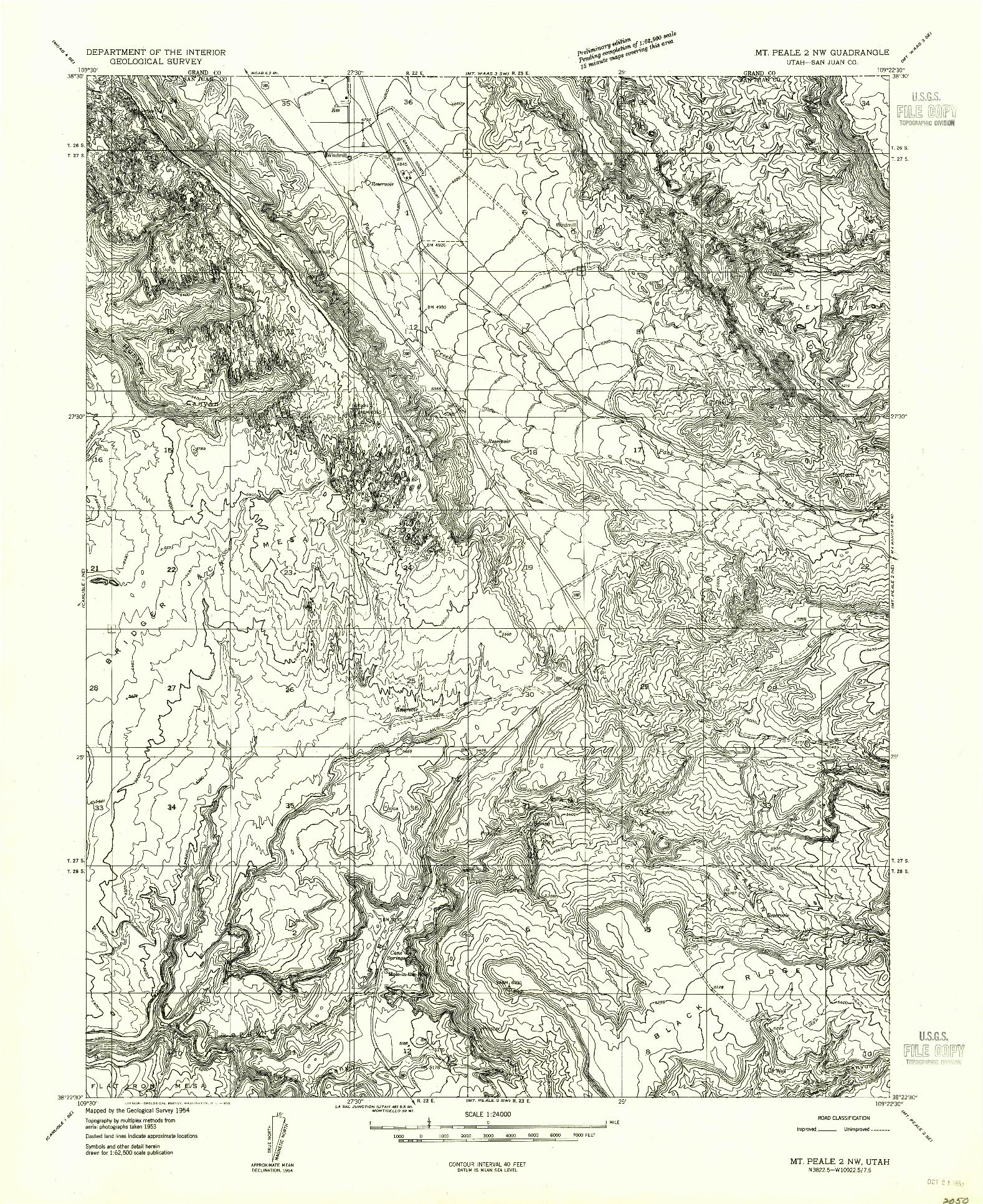 USGS 1:24000-SCALE QUADRANGLE FOR MT PEALE 2 NW, UT 1954