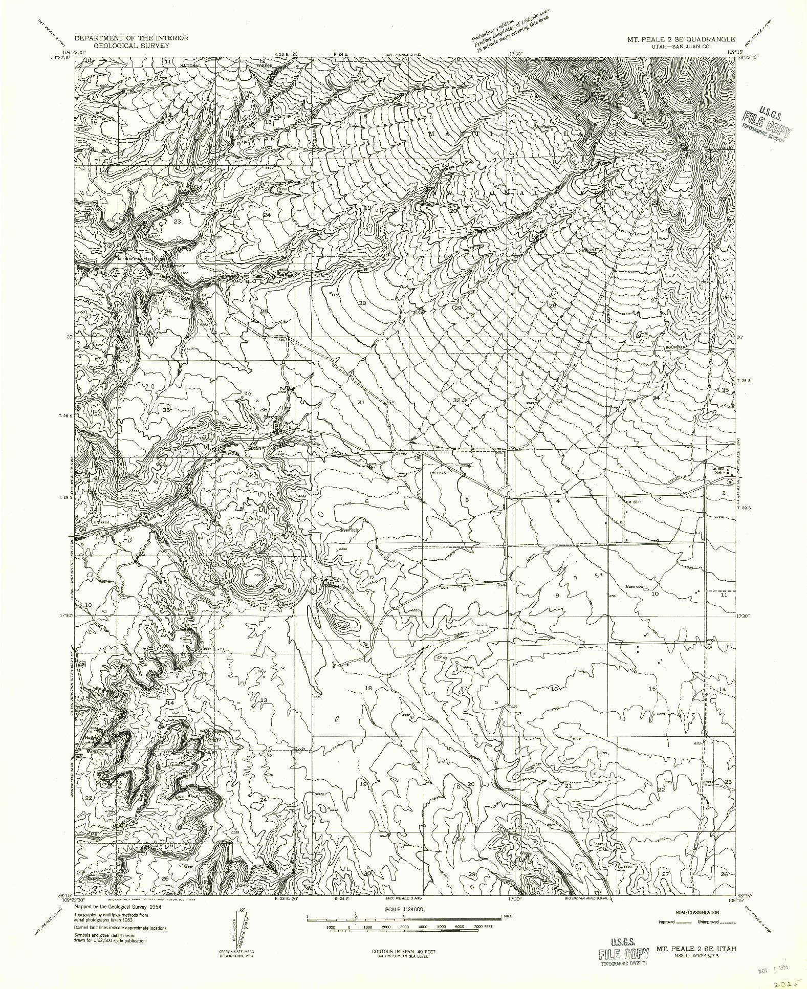 USGS 1:24000-SCALE QUADRANGLE FOR MT PEALE 2 SE, UT 1954