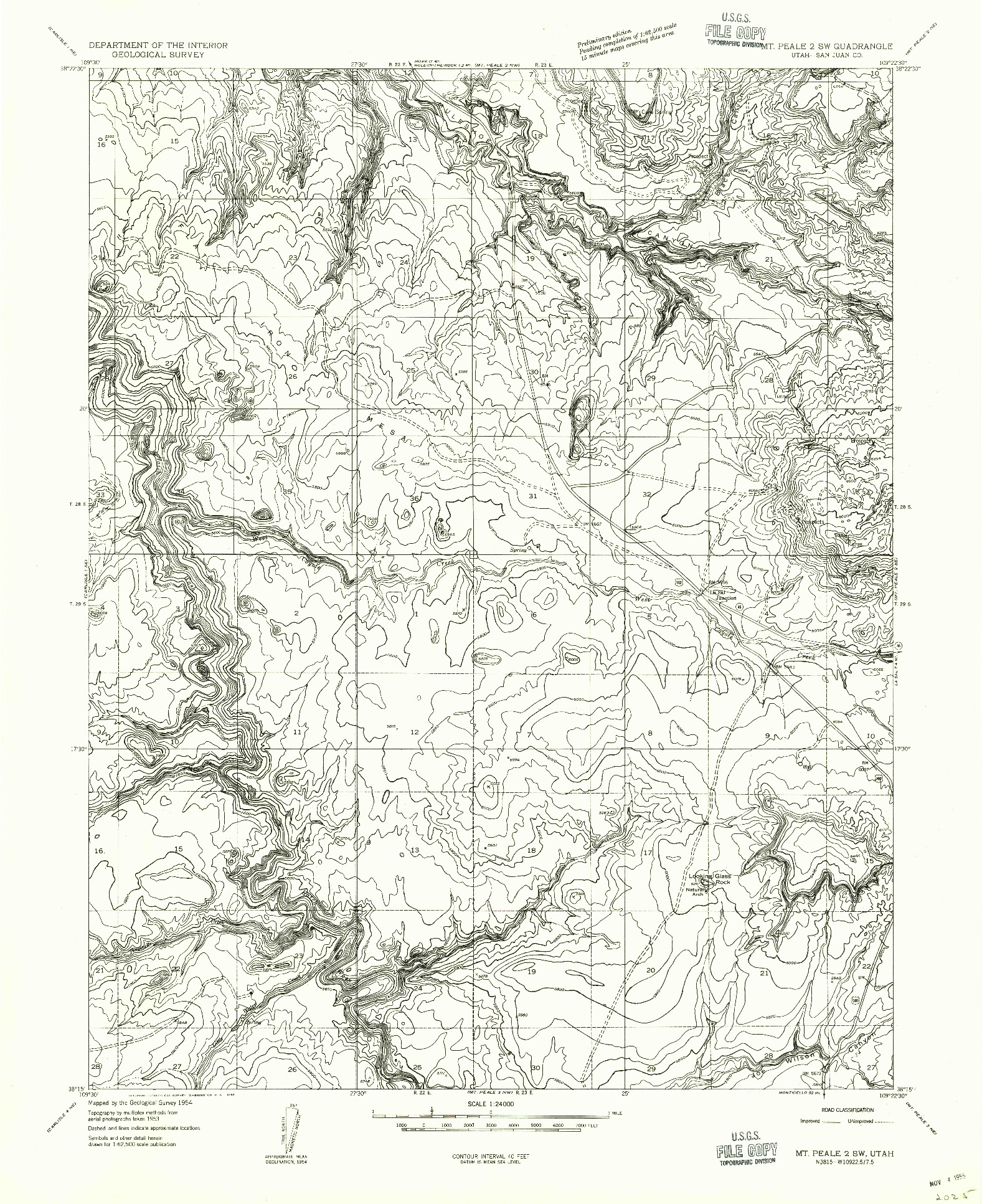 USGS 1:24000-SCALE QUADRANGLE FOR MT PEALE 2 SW, UT 1954