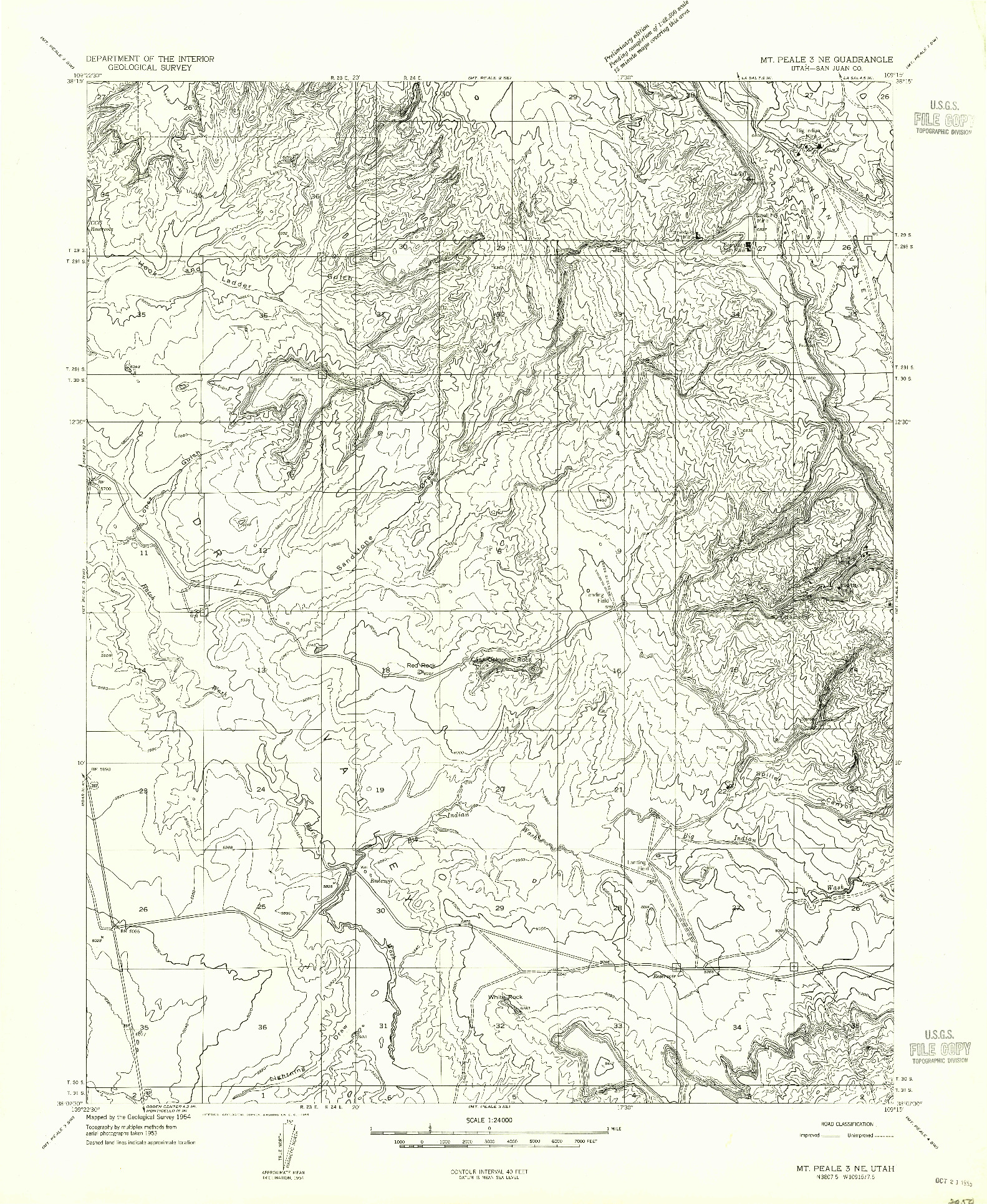 USGS 1:24000-SCALE QUADRANGLE FOR MT PEALE 3 NE, UT 1954