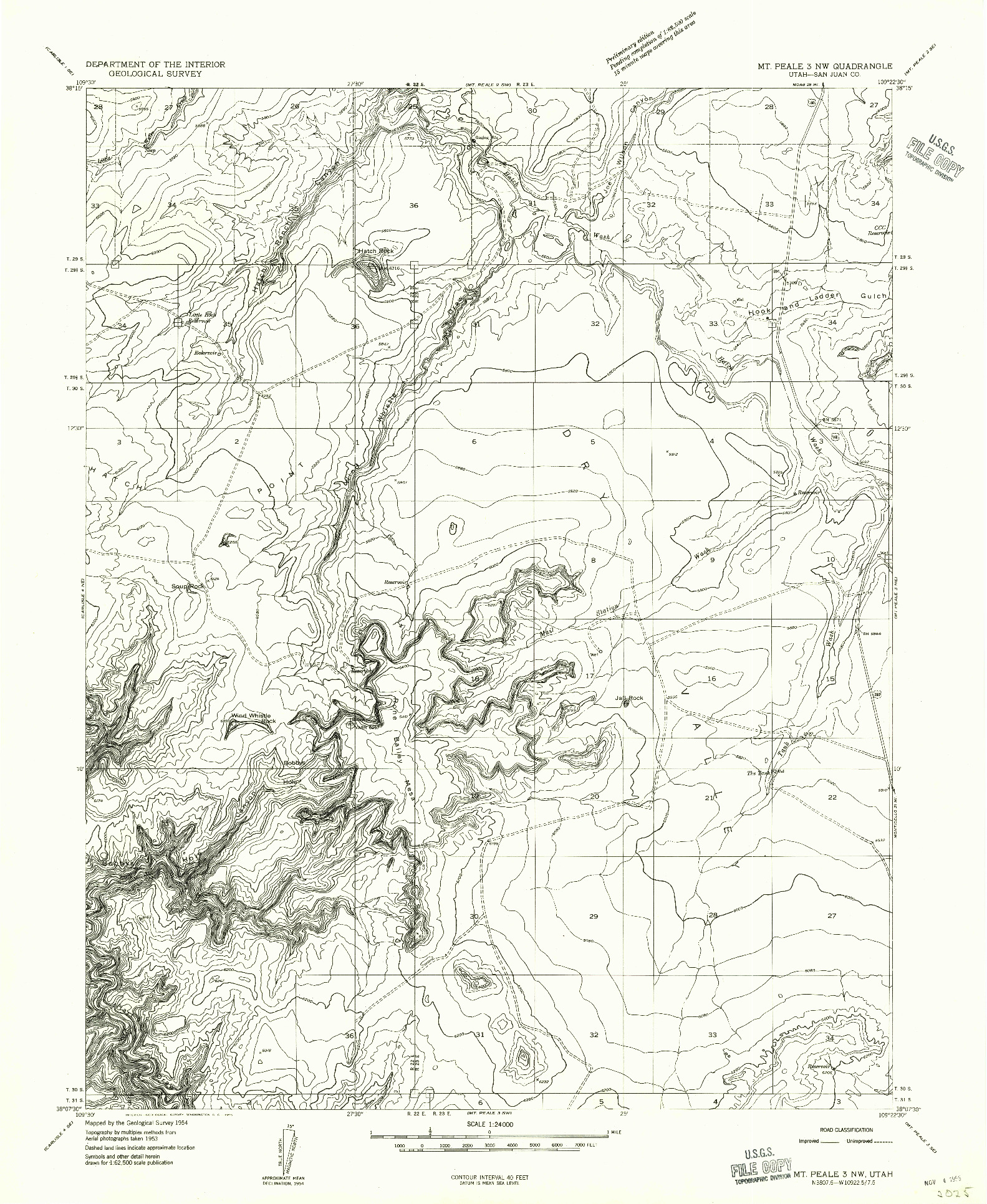 USGS 1:24000-SCALE QUADRANGLE FOR MT PEALE 3 NW, UT 1954