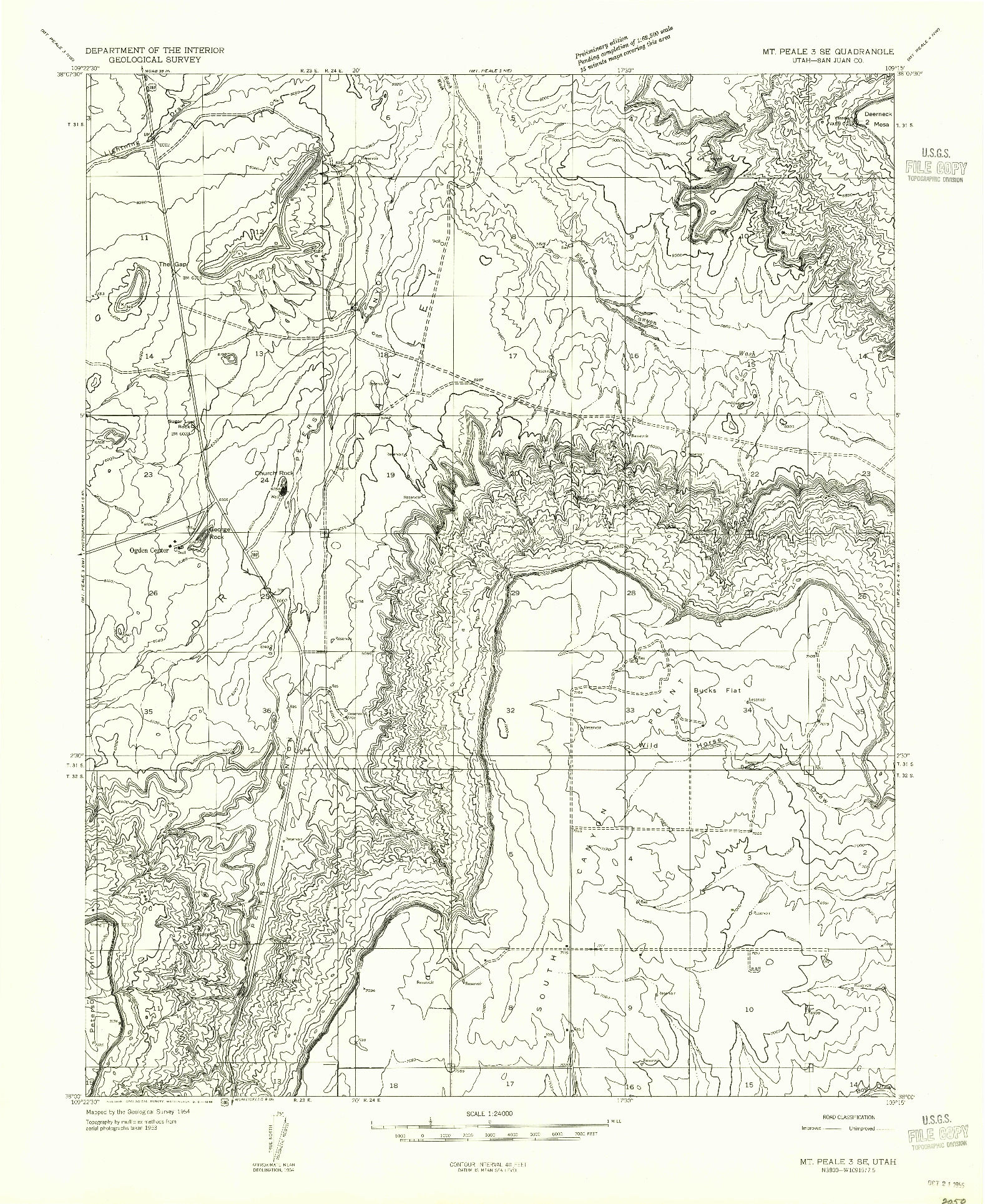 USGS 1:24000-SCALE QUADRANGLE FOR MT PEALE 3 SE, UT 1954