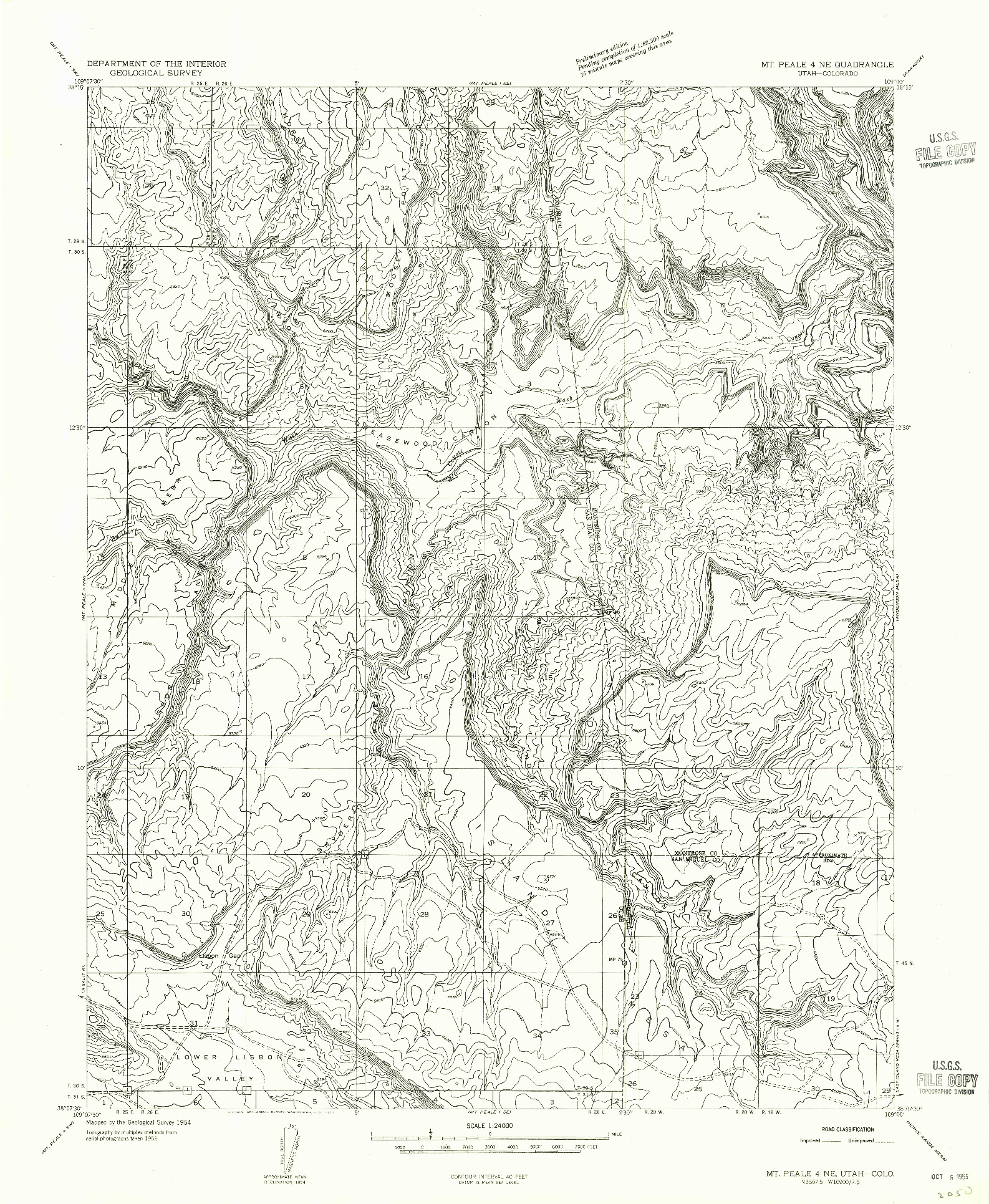 USGS 1:24000-SCALE QUADRANGLE FOR MT PEALE 4 NE, UT 1954