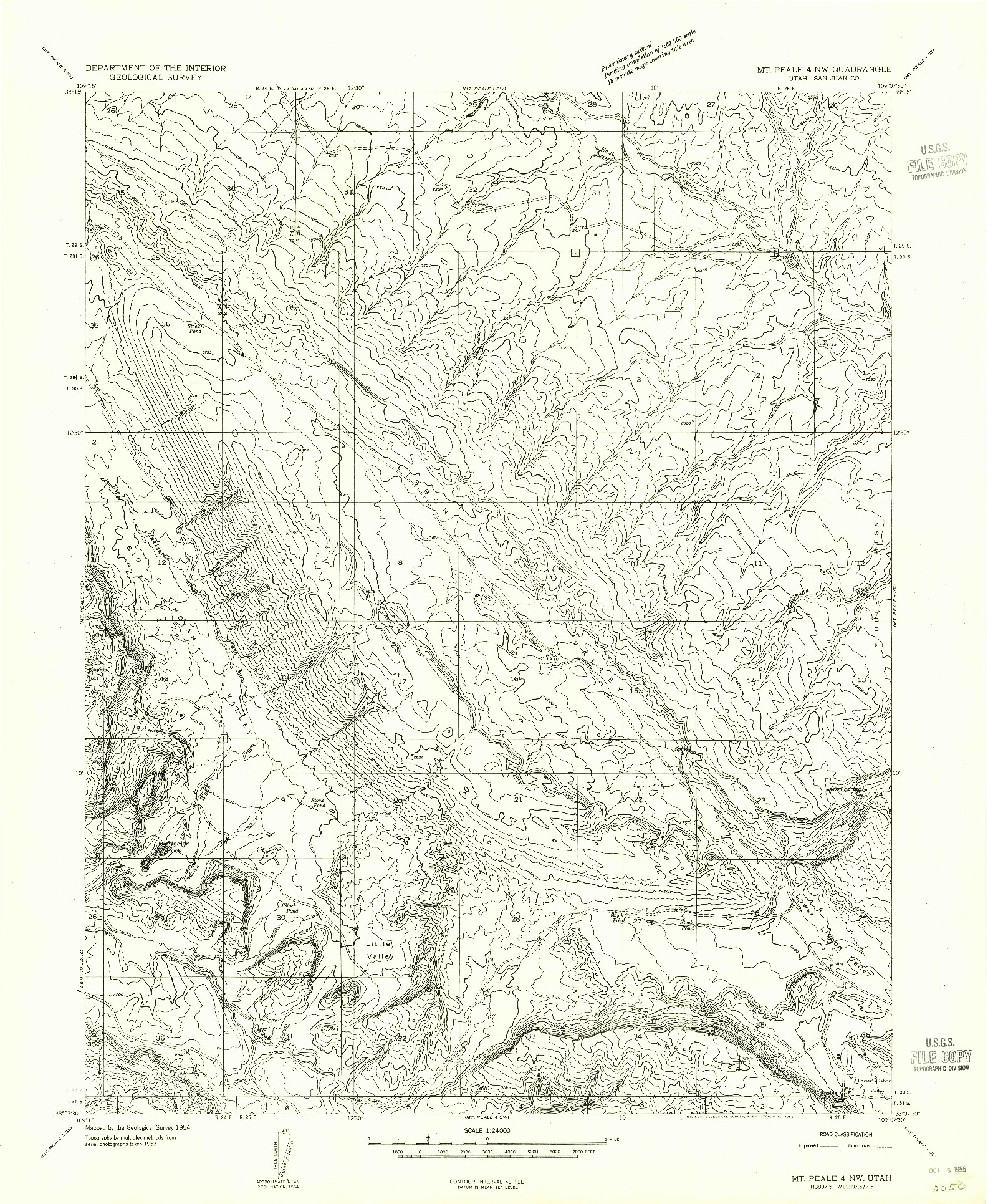 USGS 1:24000-SCALE QUADRANGLE FOR MT PEALE 4 NW, UT 1954